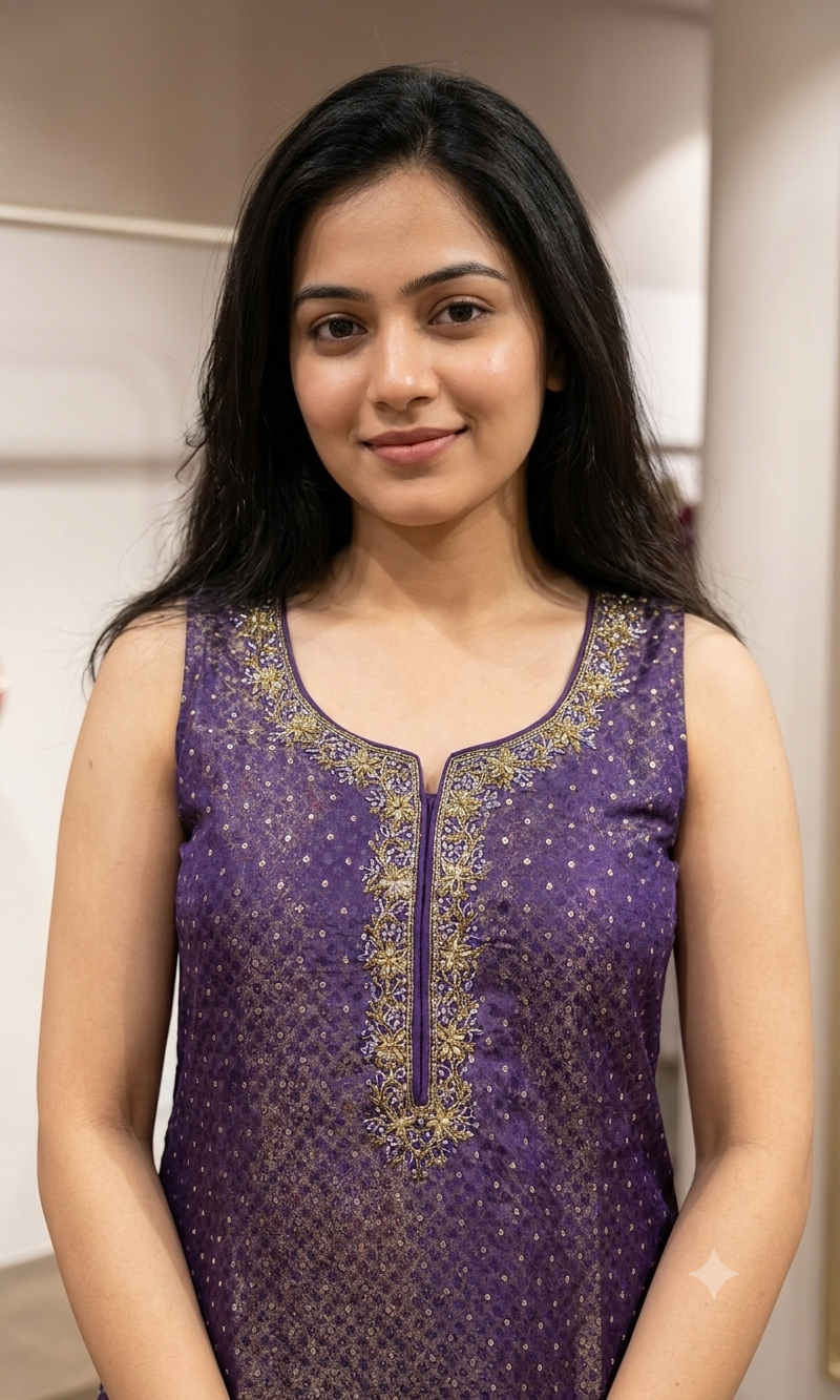 Purple Banarasi Embroidered Kurta Set