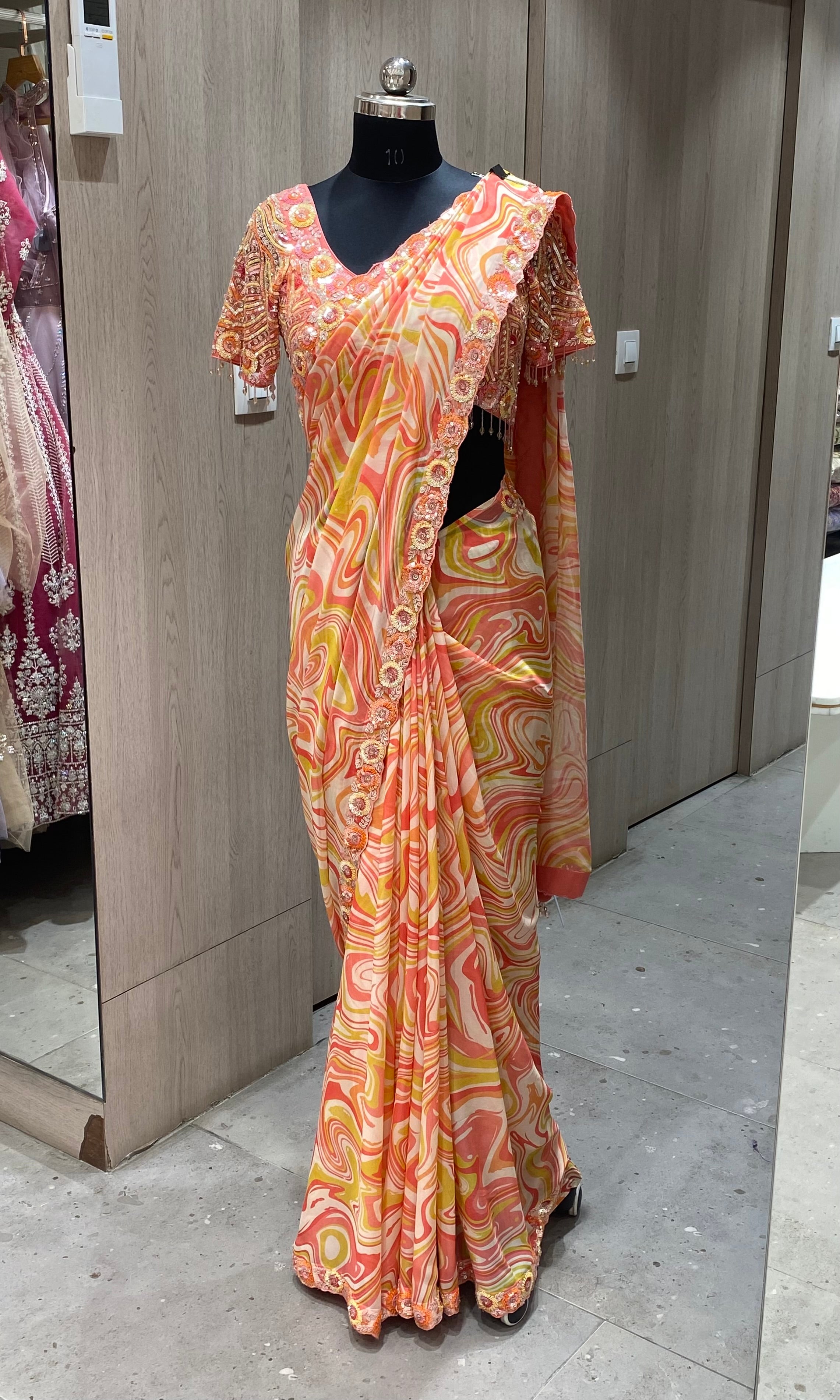 Baby pink saree with ready blouse