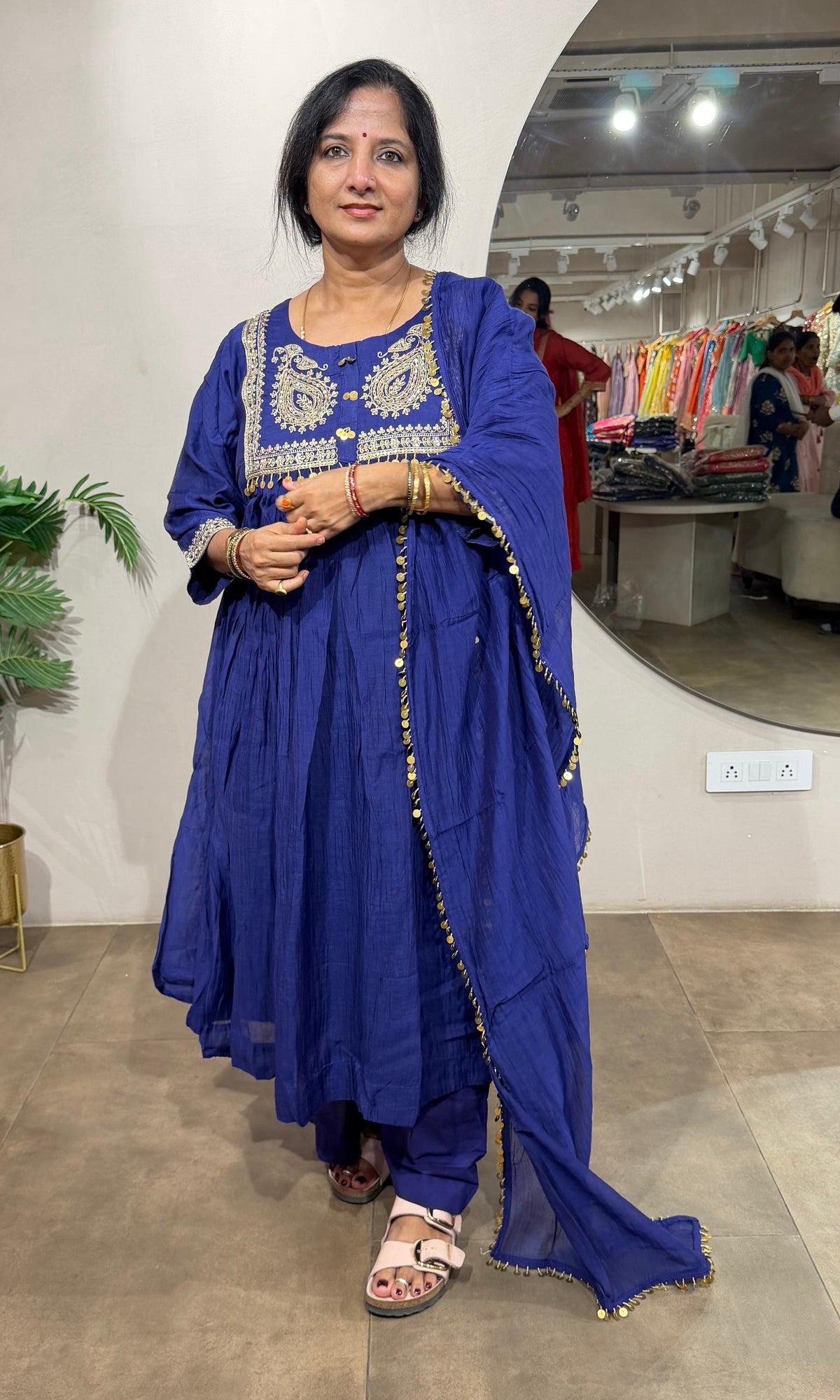 BLUE COTTON ETHNIC A LINE KURTA SET WITH DUPATTA