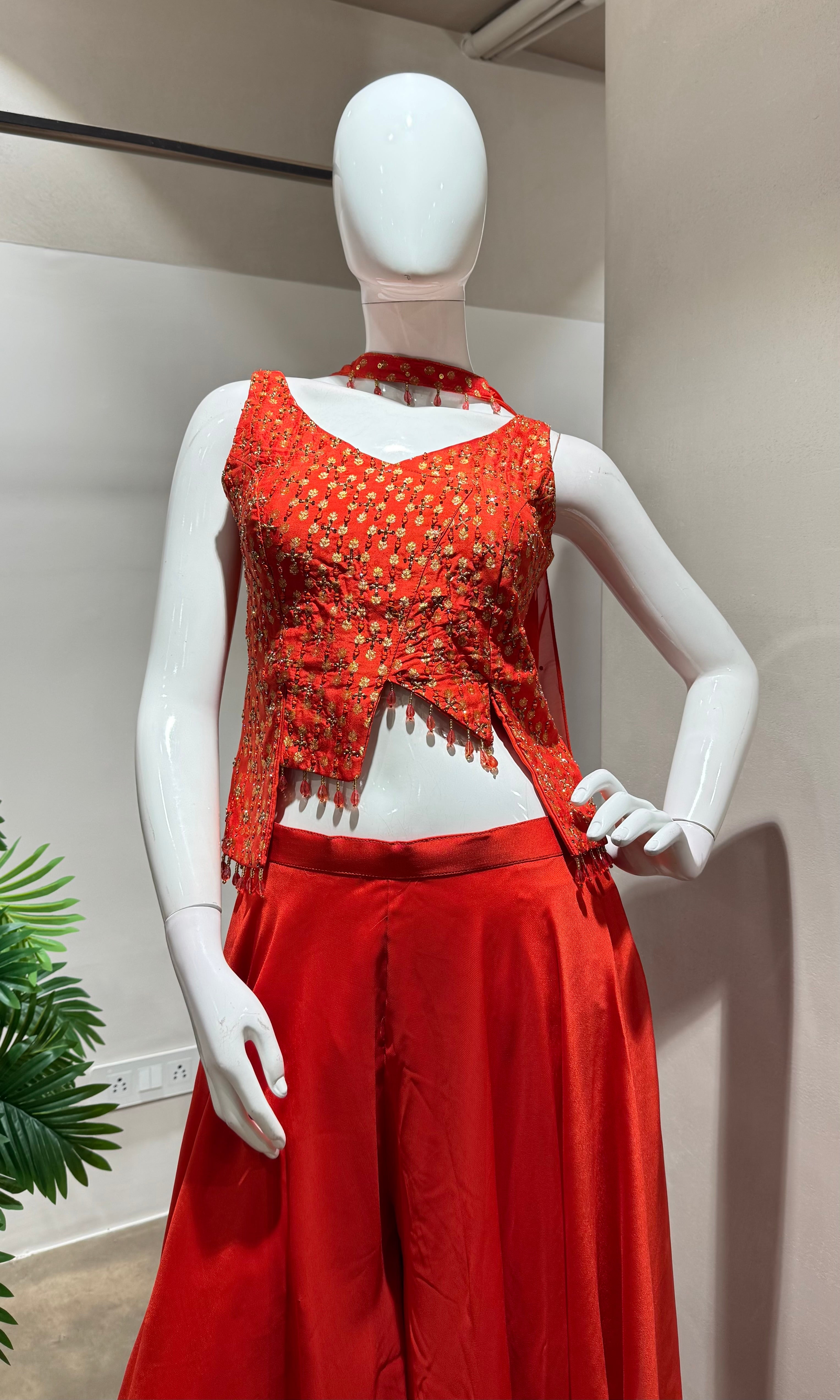 ORANGE GOLDEN ETHNIC TOP PALAZZO SET