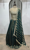 green and gold striped corset lehenga
