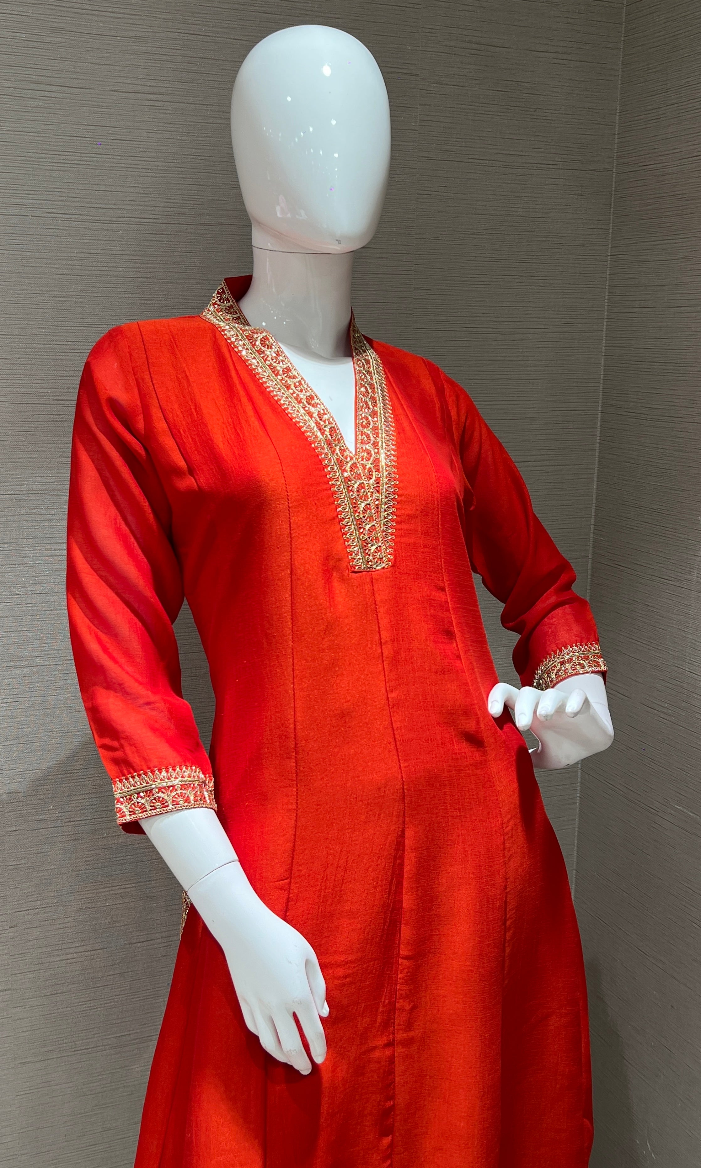 Orange Embroidered Kurta Set