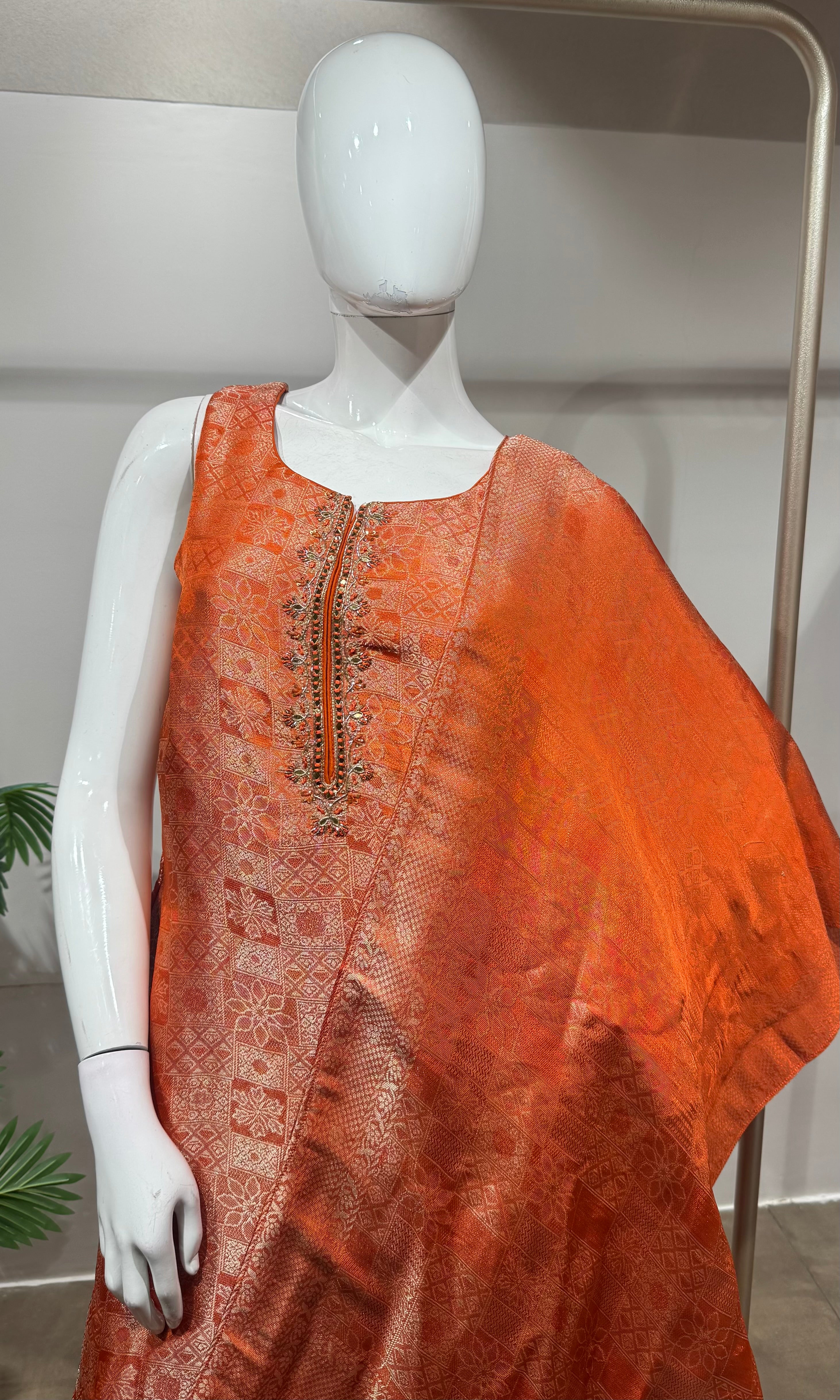 Orange banarasi silk kurta set