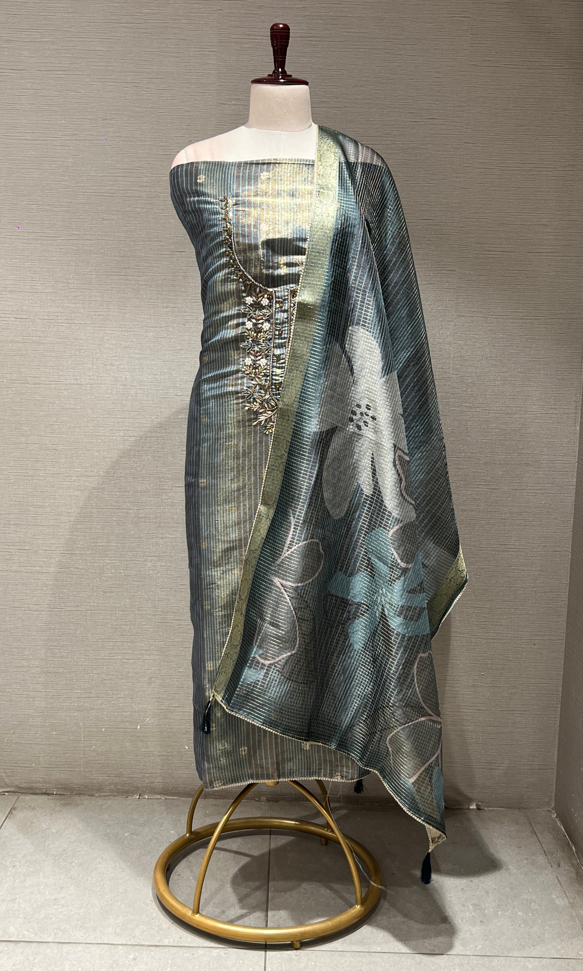 Navy blue floral dress material