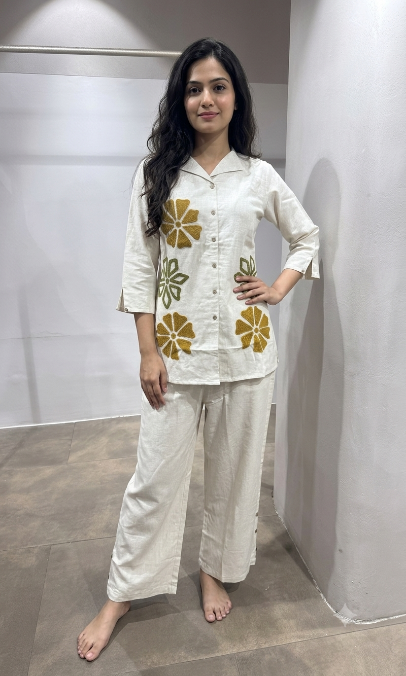 Cream and Mustard Floral Co-Ord Set