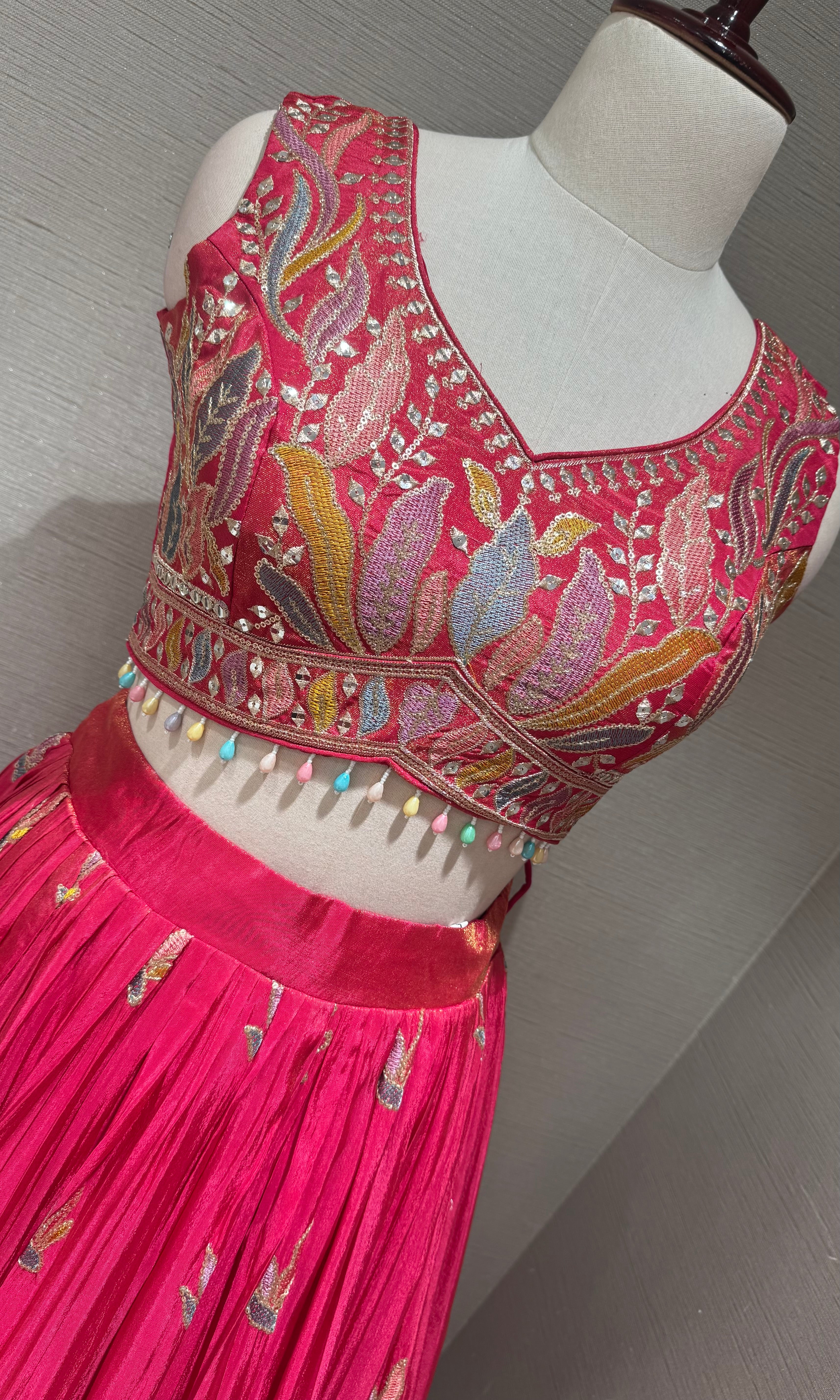 Pink Tissue silk Floral Print Lehenga Set
