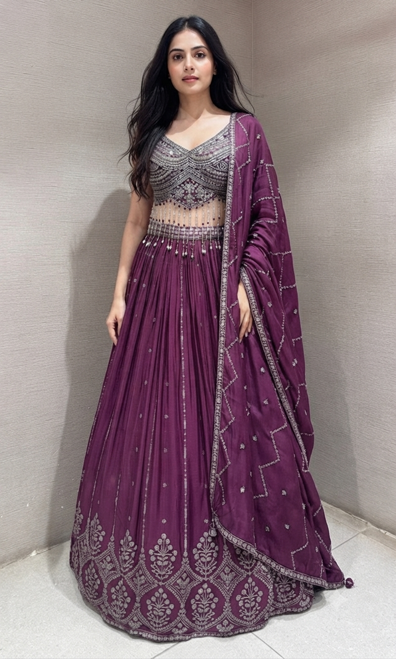 Wine imperial intricate lehenga