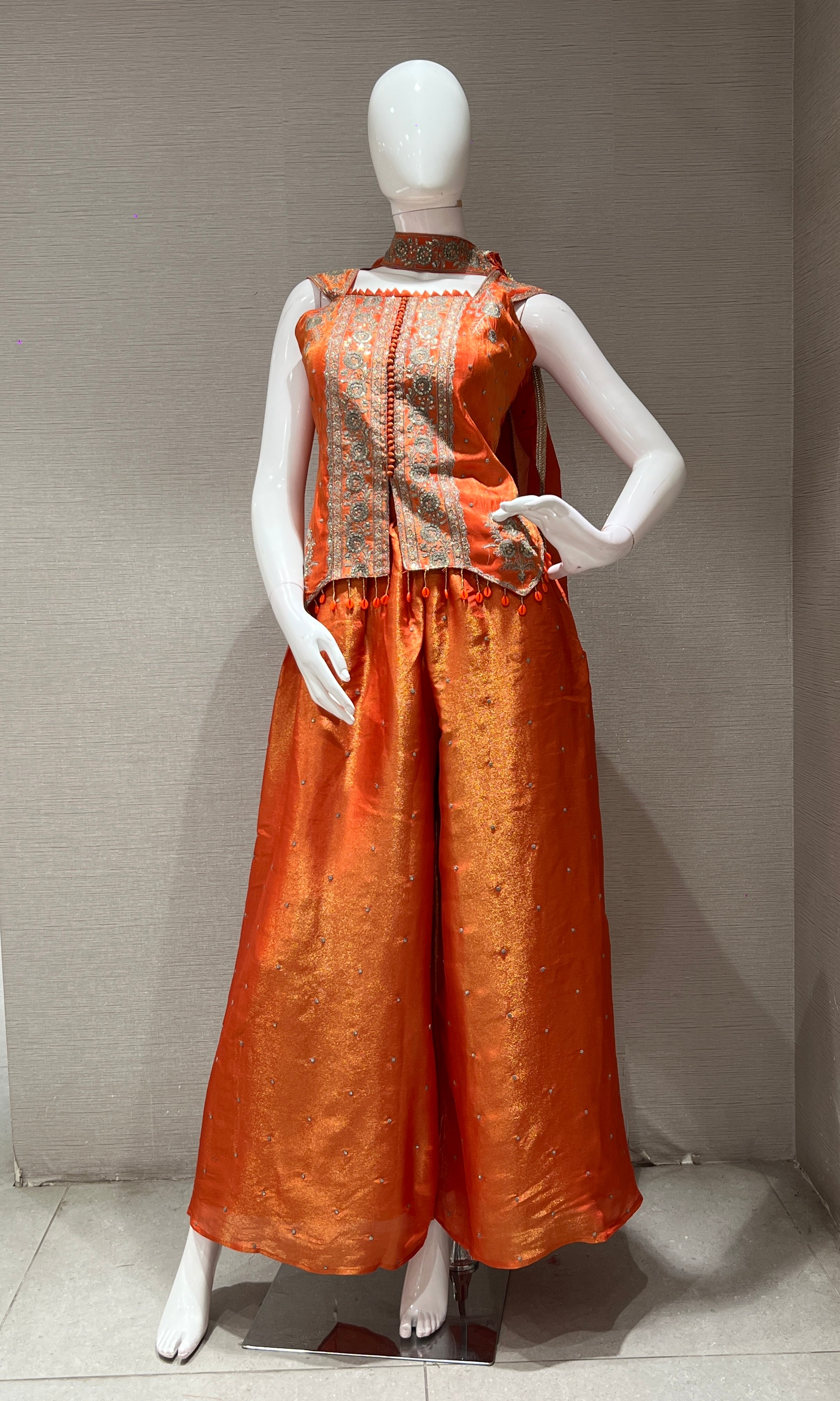 RUST shimmer tissue short blouse Palazzo set