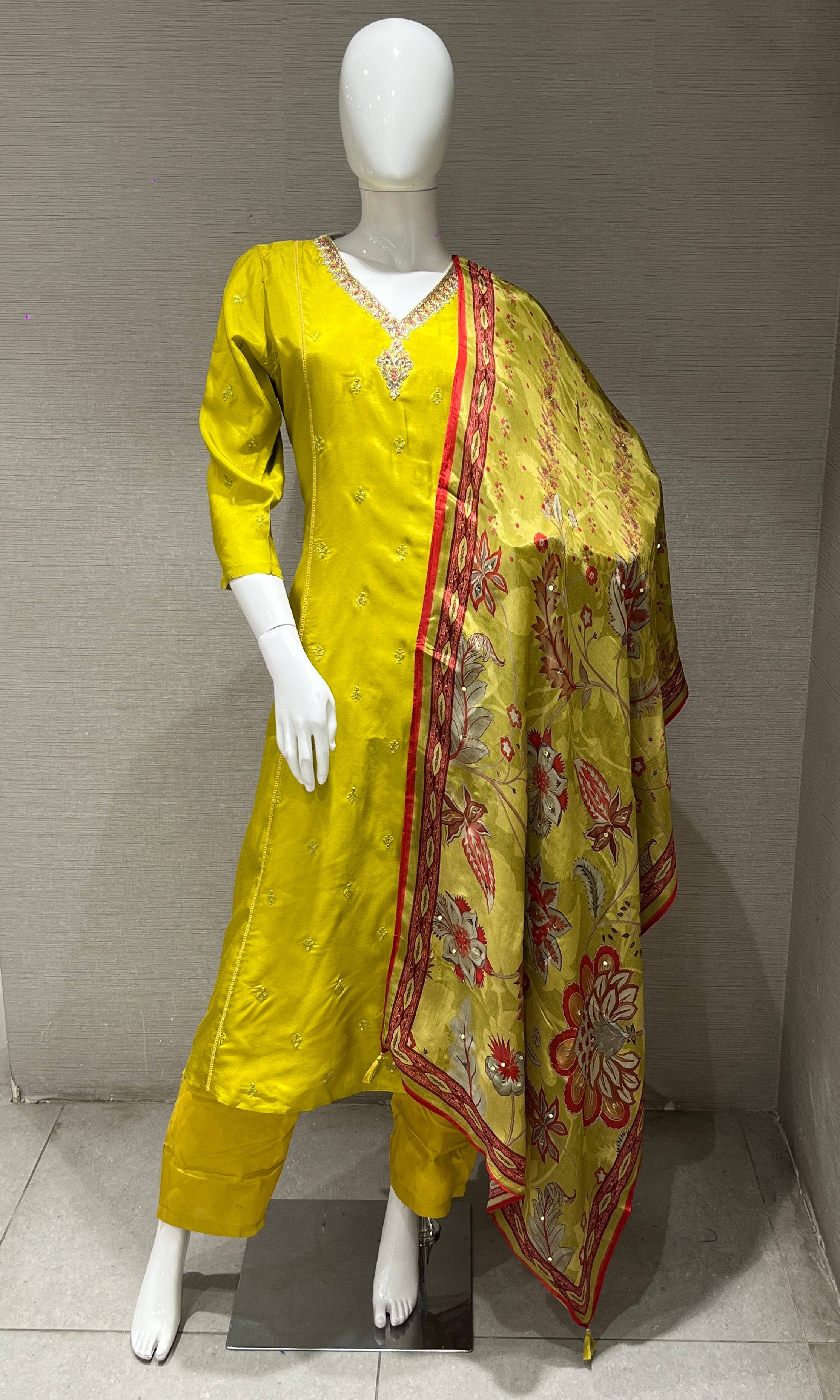 Liril embroidered kurta set with floral dupatta
