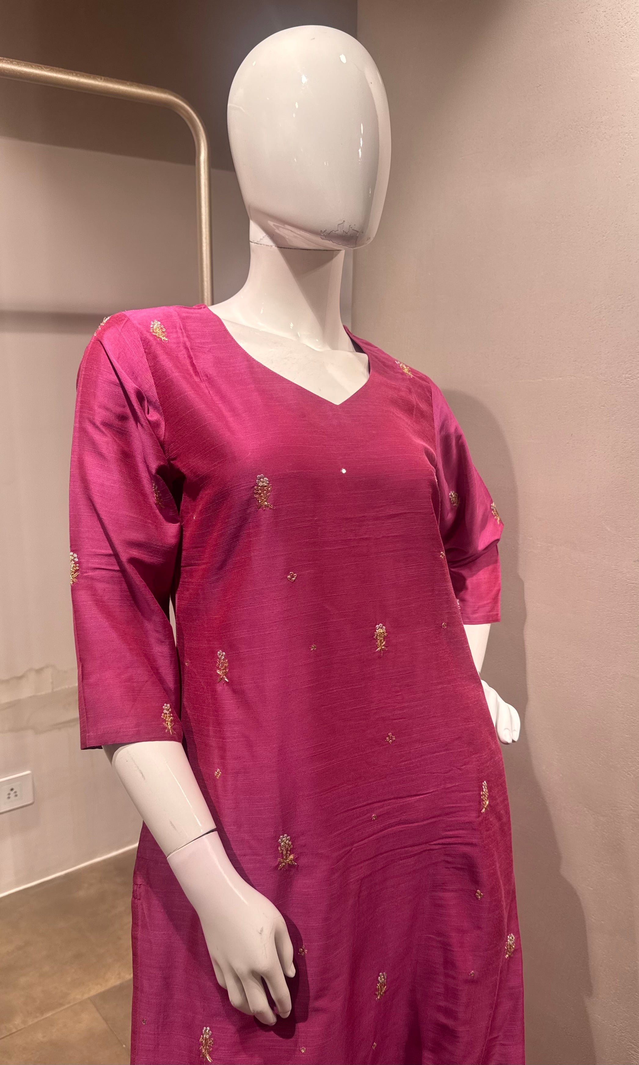 Fuchsia Pink Raw Silk Kurta Set with Banarasi Dupatta