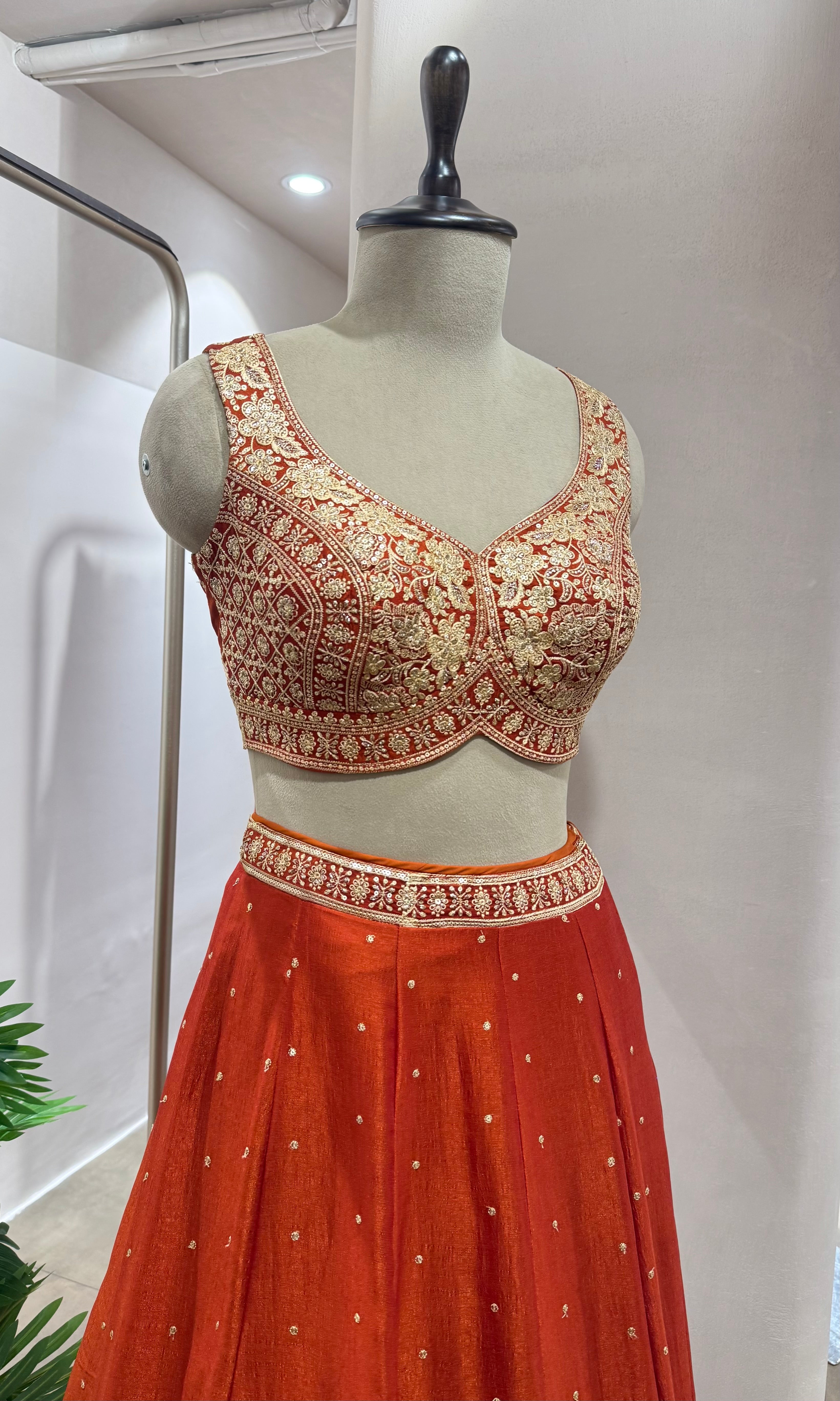 Rust EMBROIDERED Lehenga WITH DUPATTA