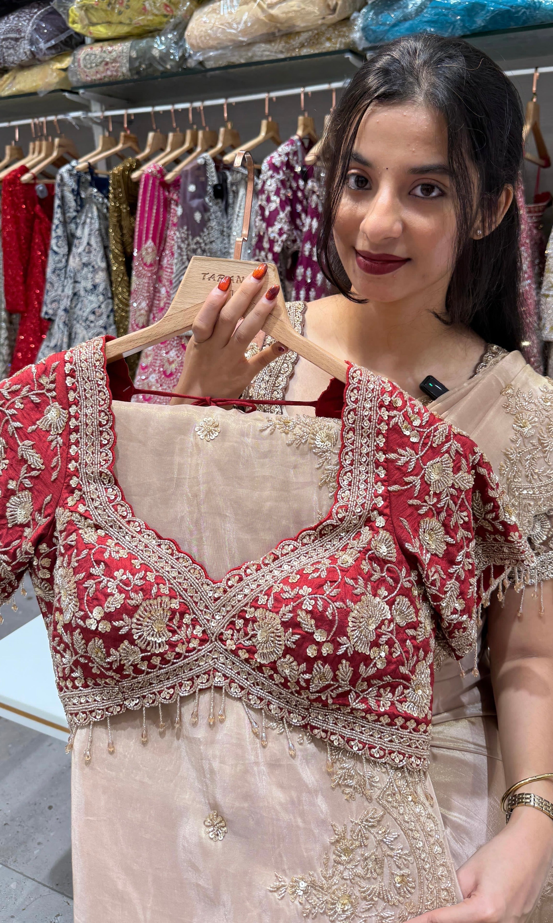 Red saree ready blouse
