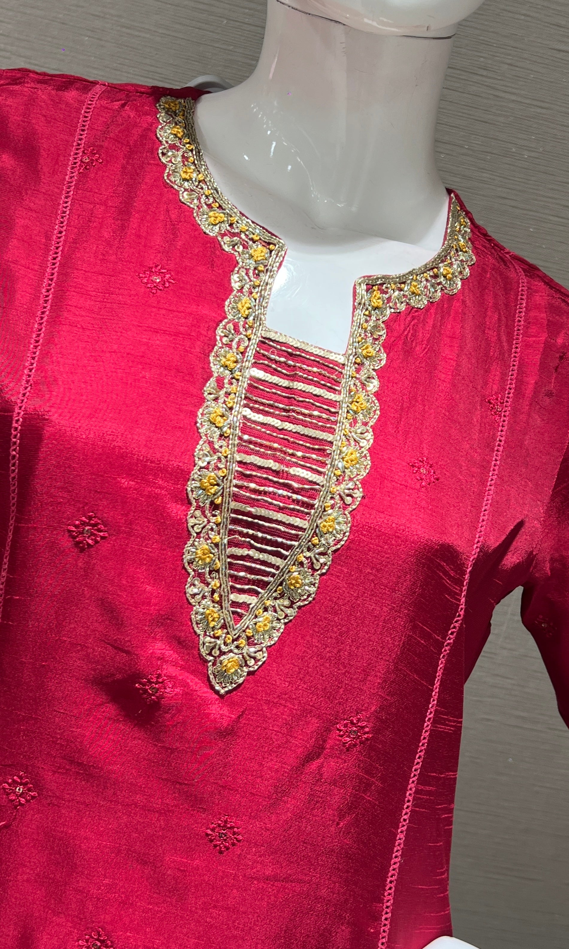 MAROON kurta set with yellow floral dupatta