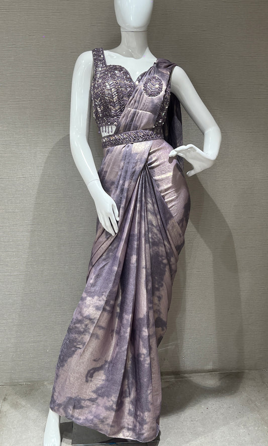 💜Light purple ready to wear,one minute saree with belt💜