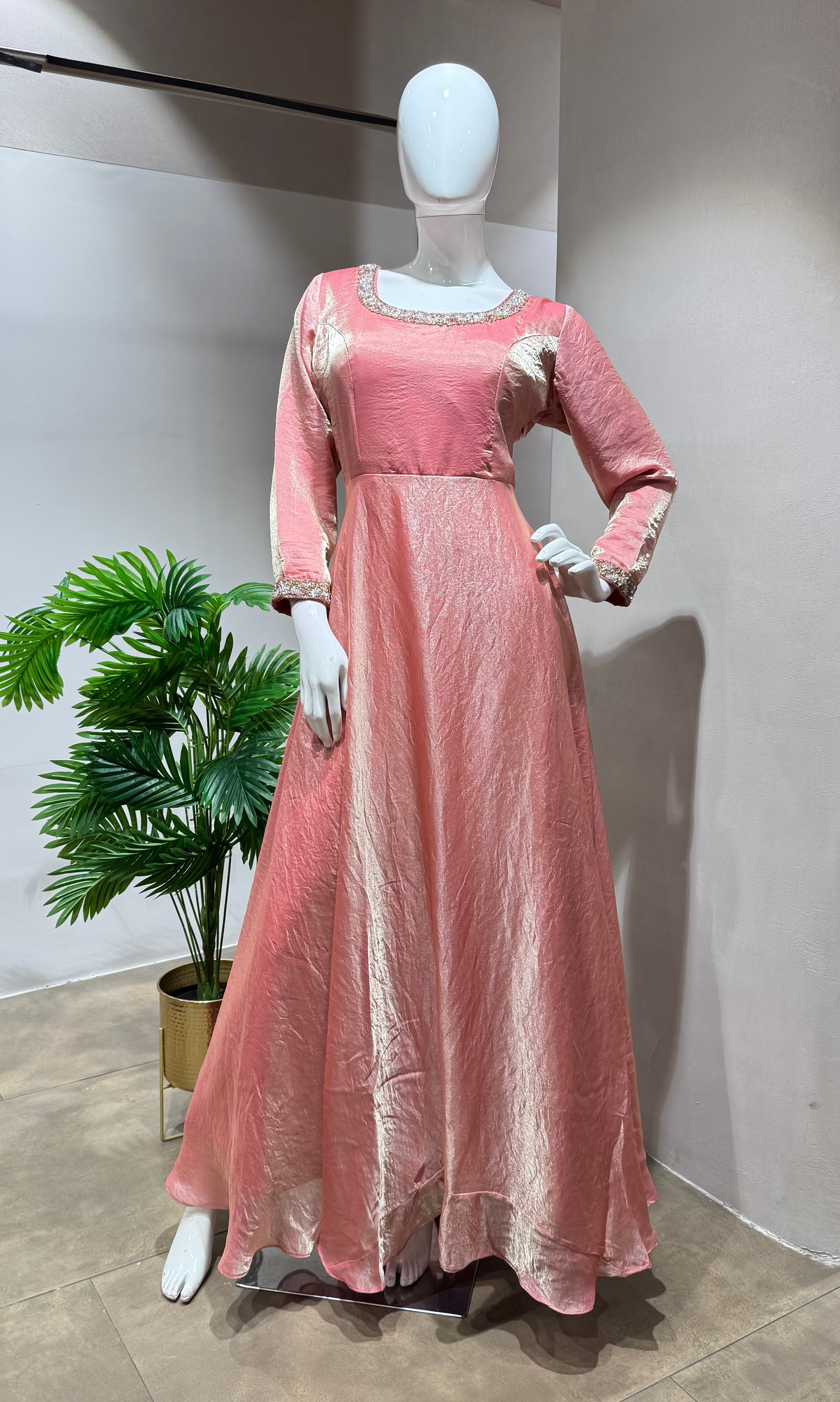 BABY PINK TISSUE CRYSTAL WORK ANARKALI