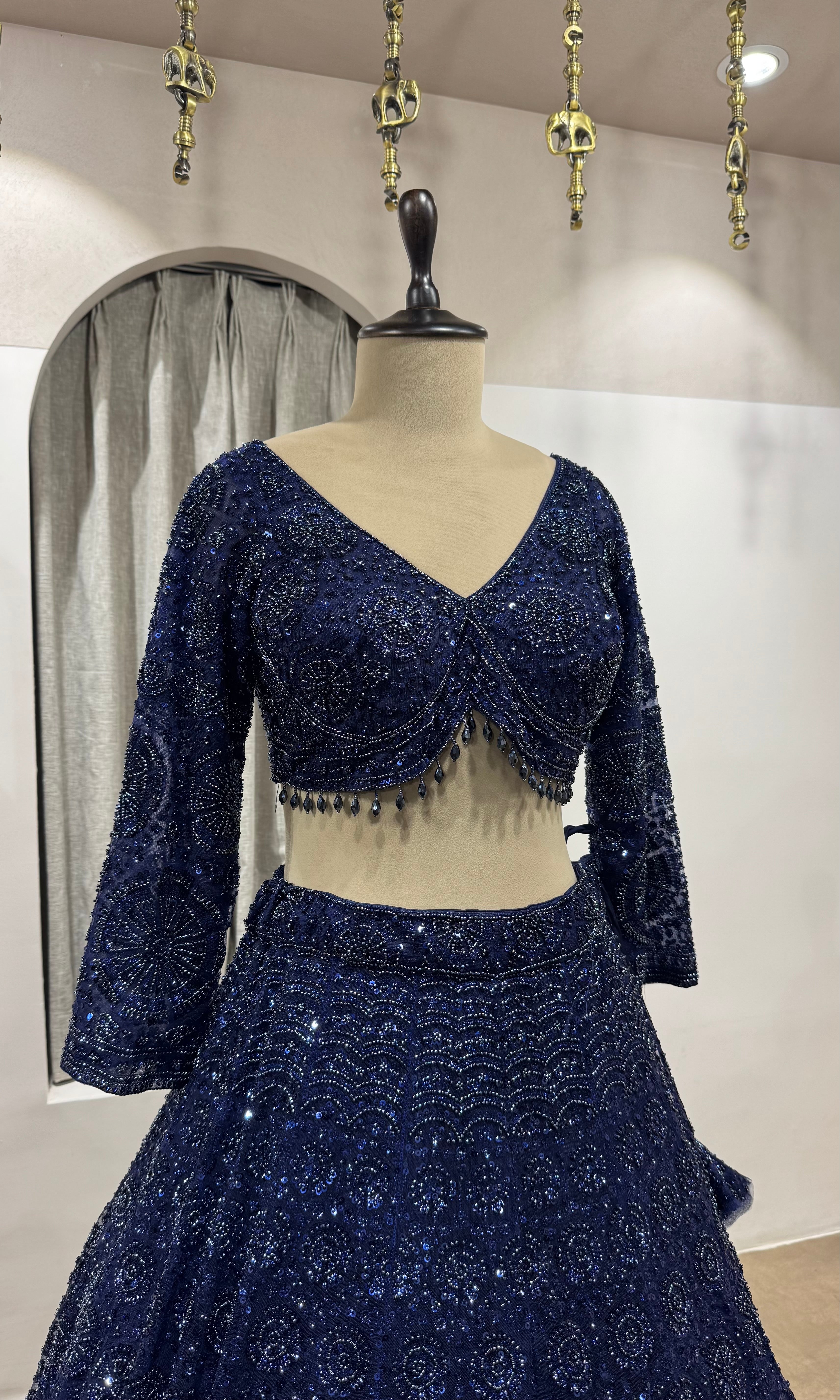 Rama blue sequin embroidered lehenga