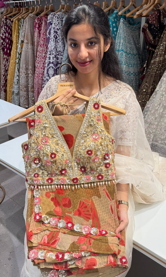 Gold saree with ready blouse 1888