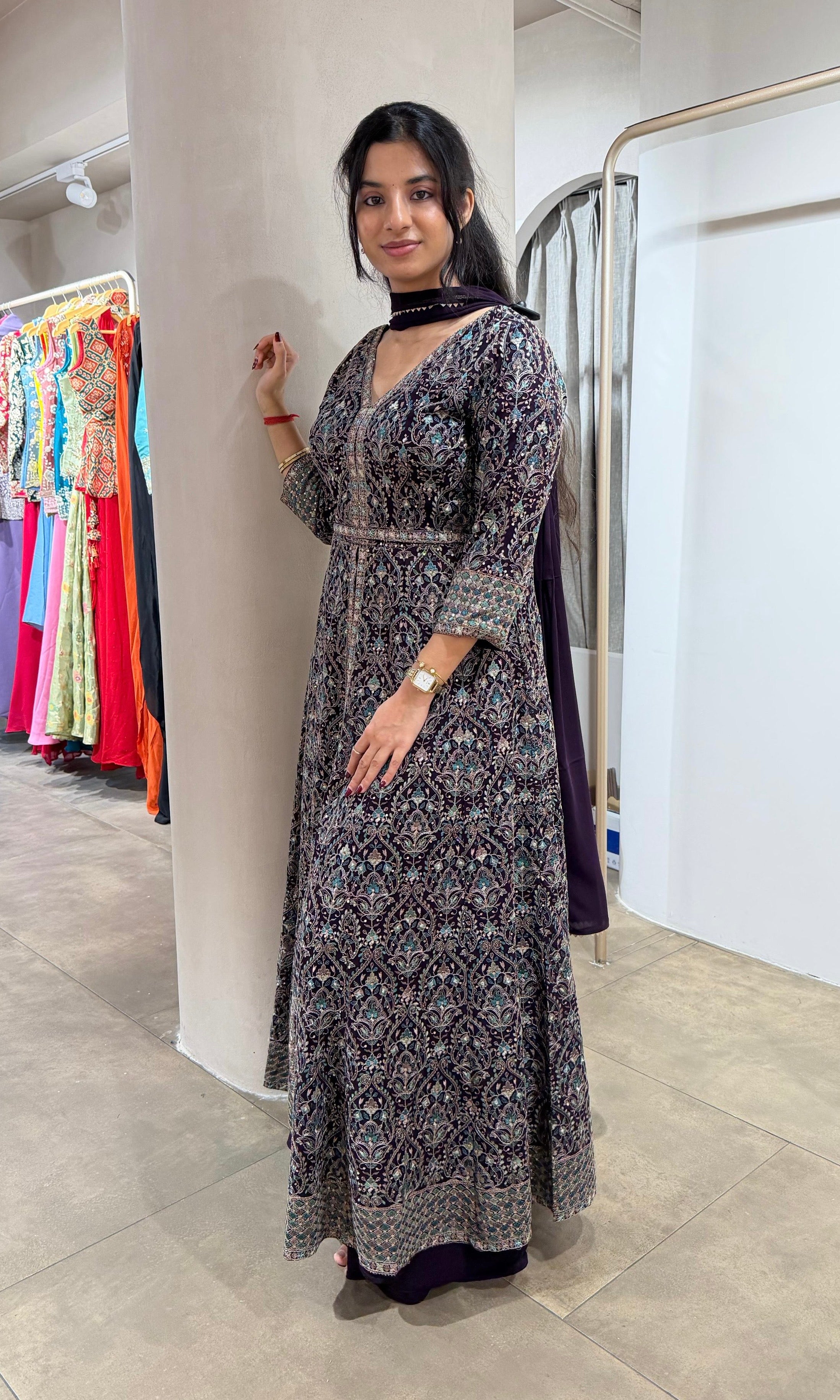 Purple FRONT SLIT ANARKALI PALAZZO PANTS