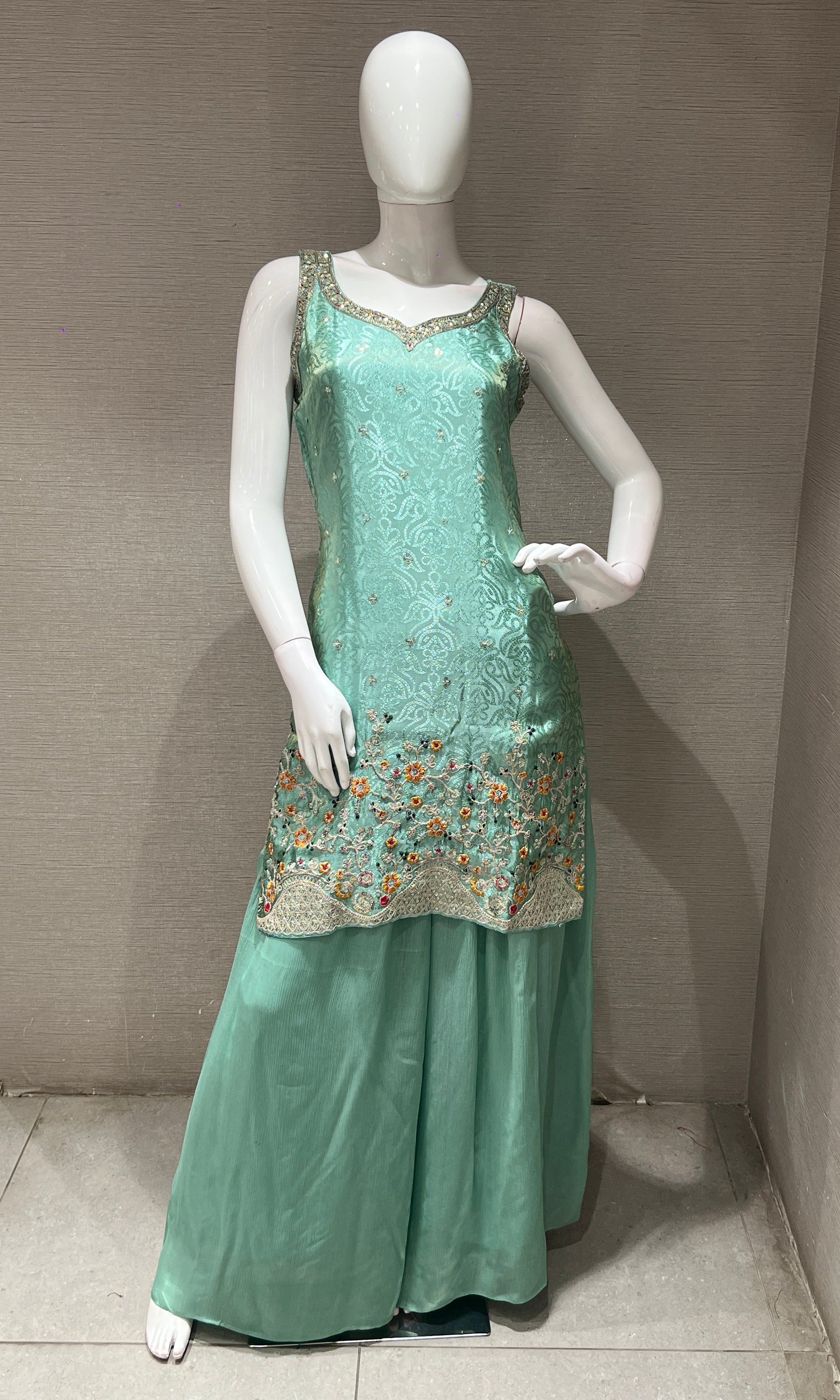 sea green embroidered sharara seT