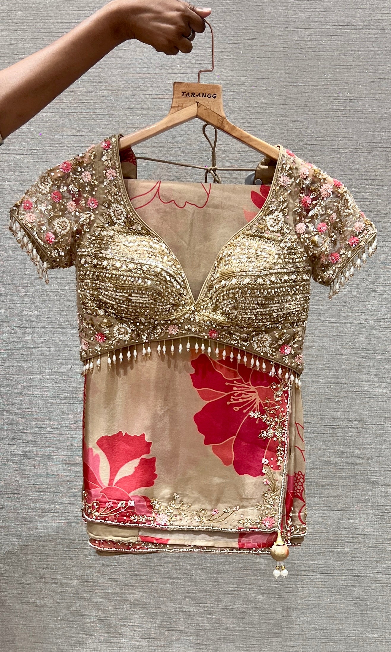 Light gold saree with ready blouse