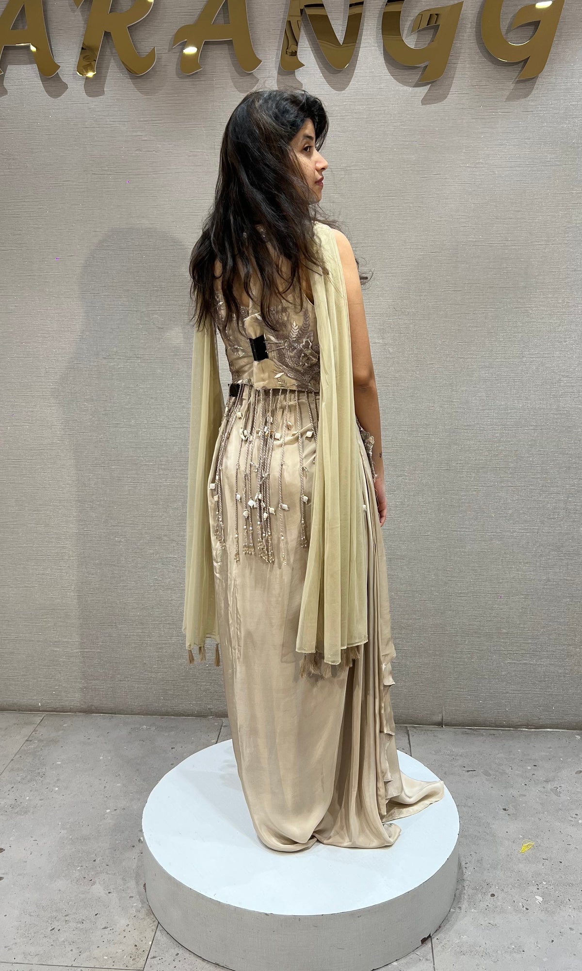 Fawn silk satin Gold Corset Draped Skirt