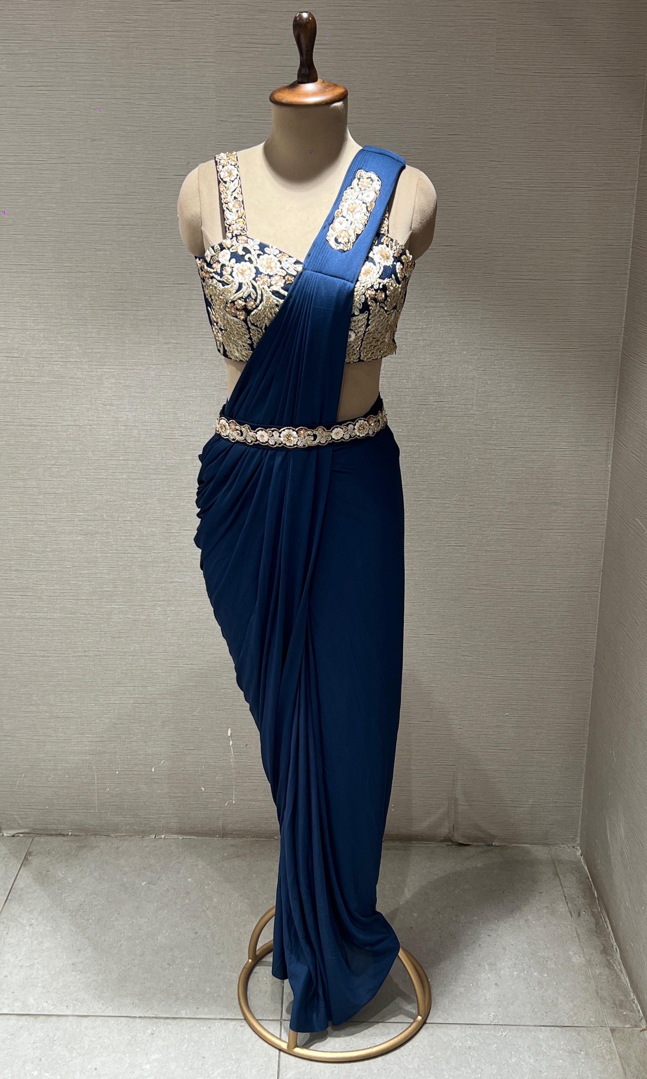 Navy blue one minute drape saree