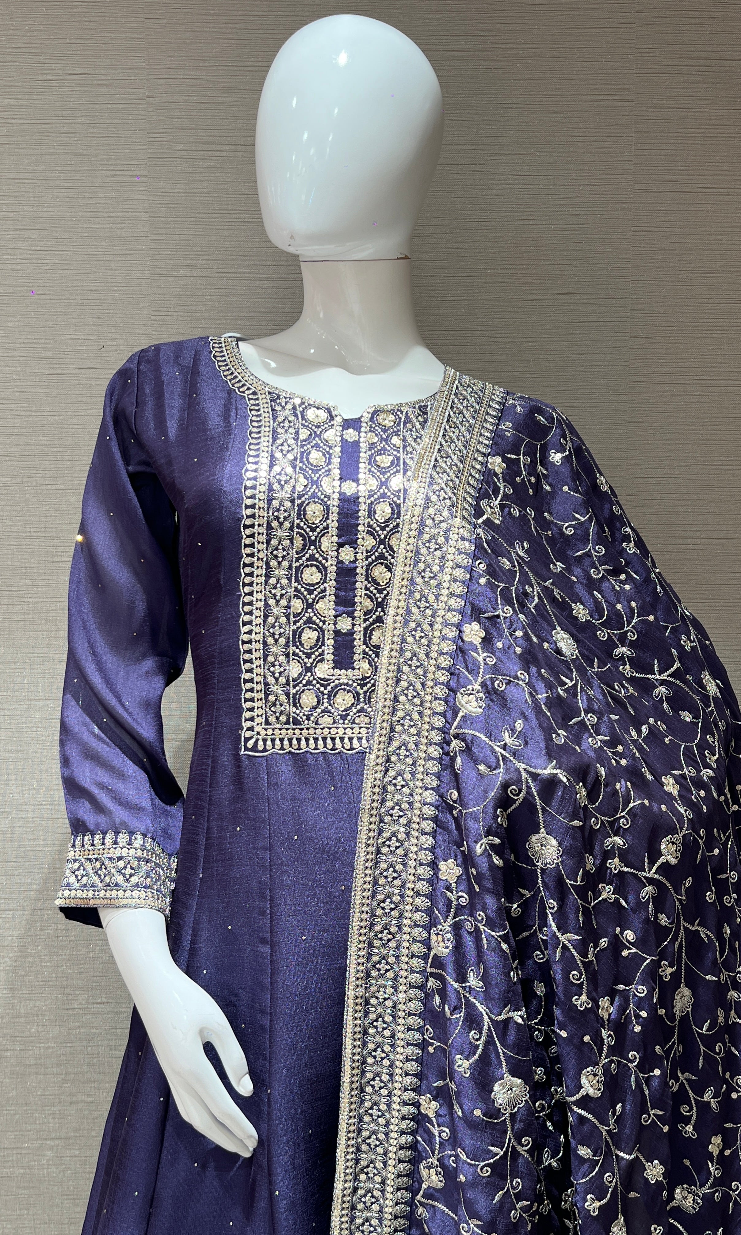 Purple Graceful Anarkali Kurta Set with Dupatta