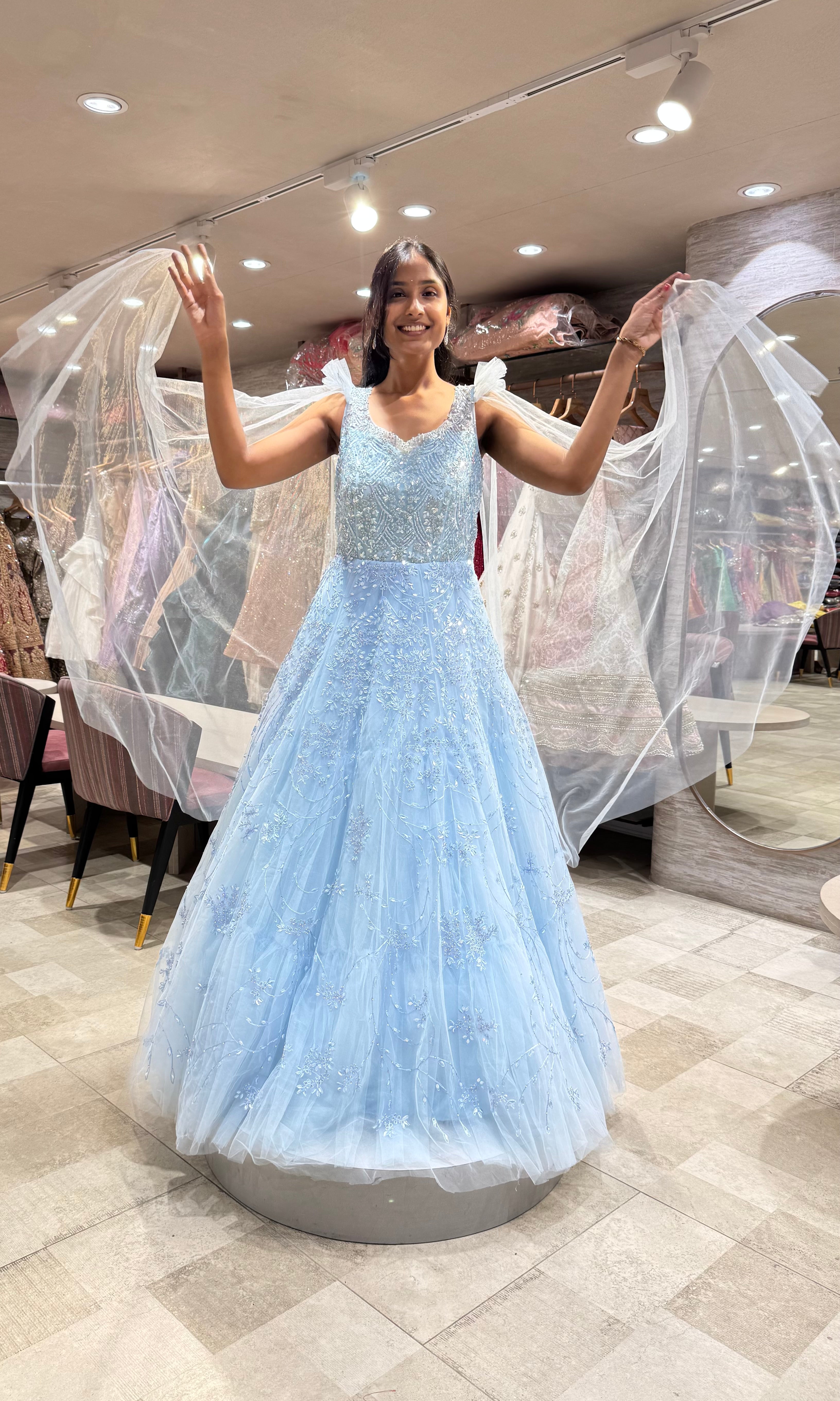 BLUE BALL GOWN WITH CAPE