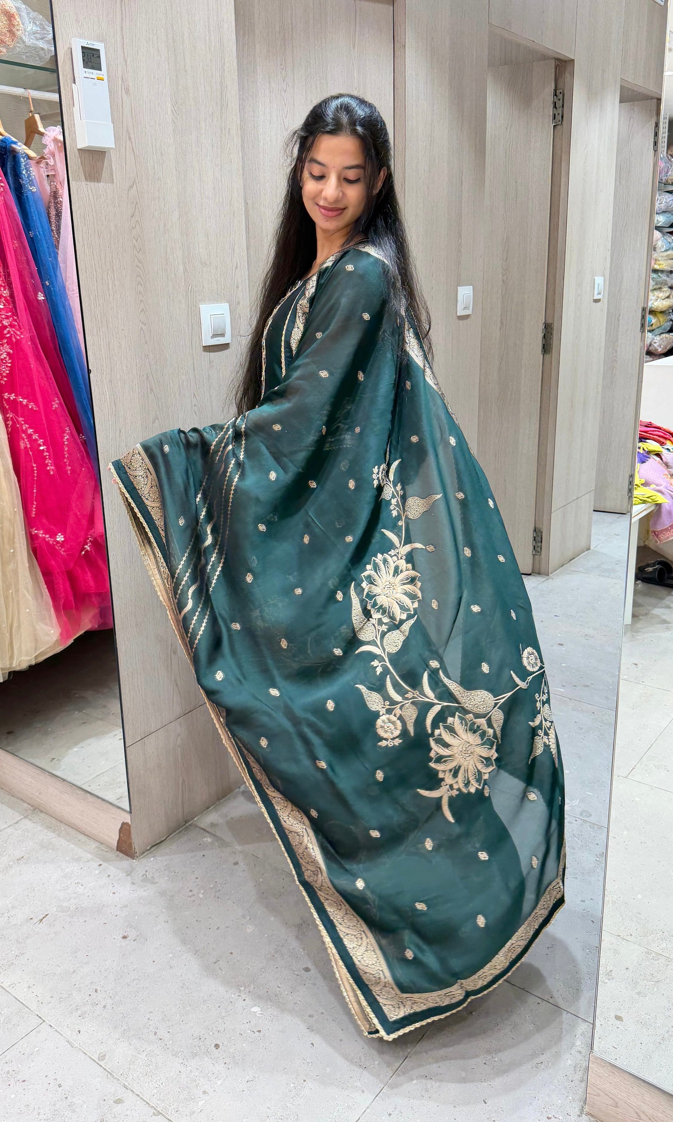 Bottle green GOLD EMBROIDERED kurta set