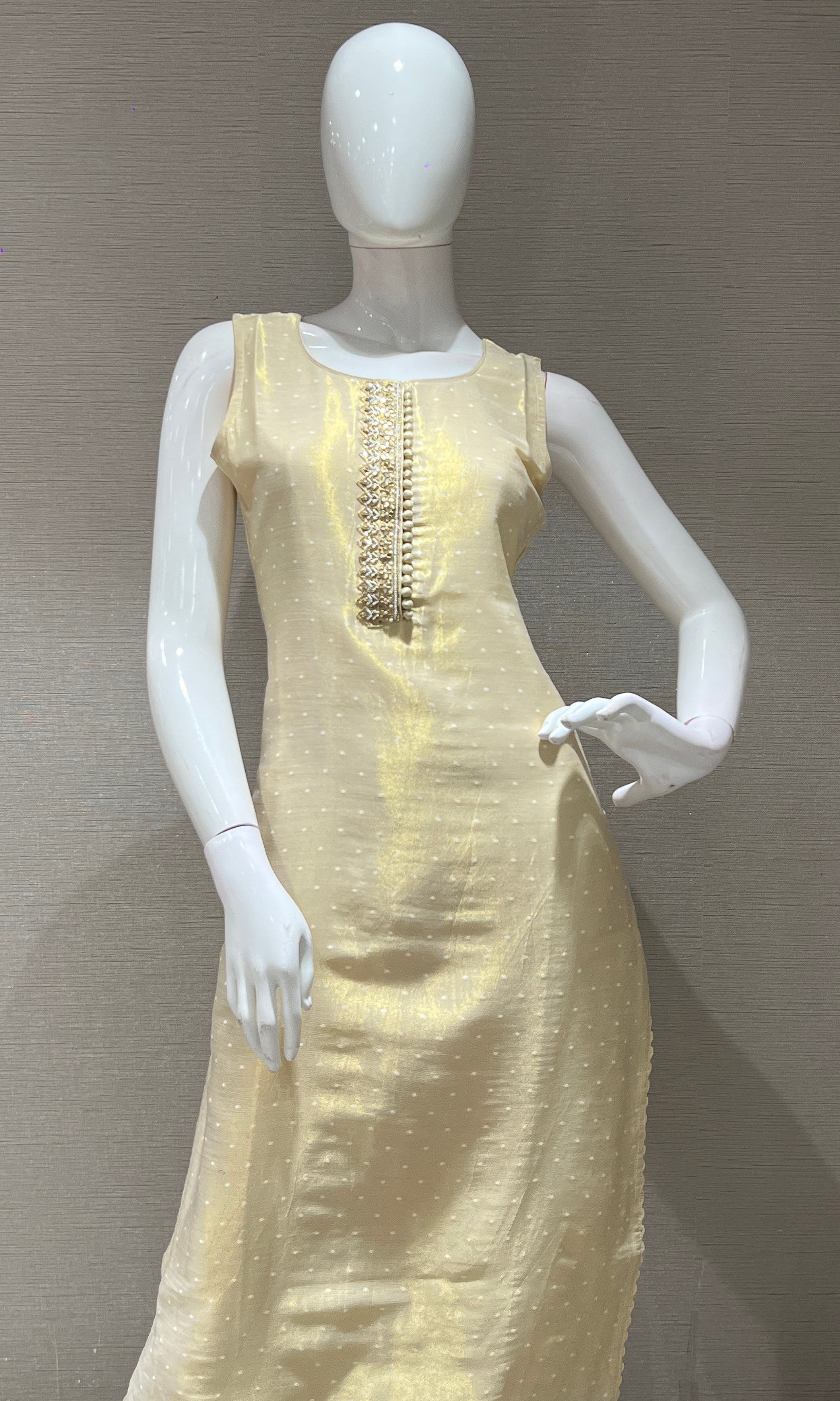 Cream kurta set with striped dupatta