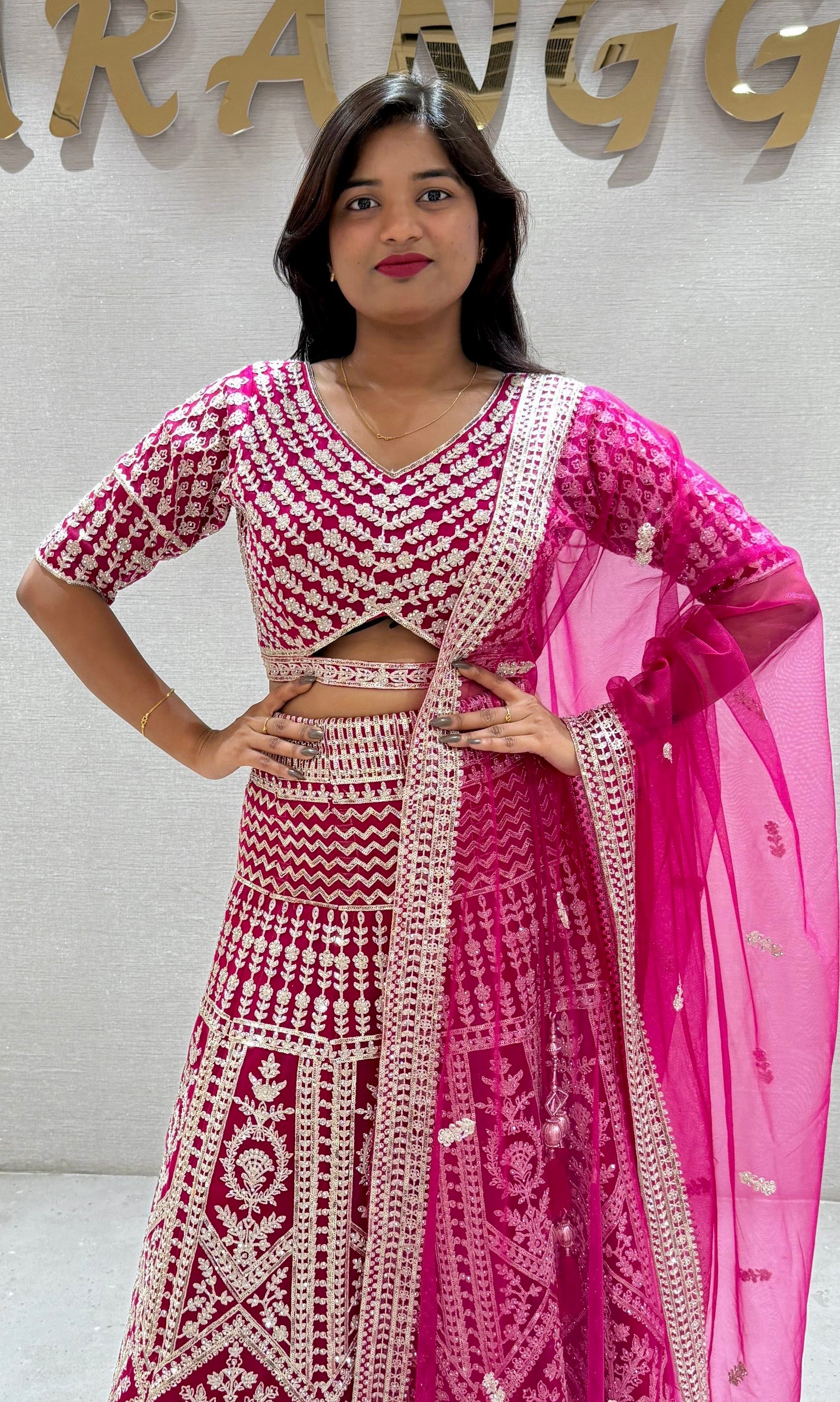 RANI PINK LEHENGA WITH INTRICATE EMBROIDERY