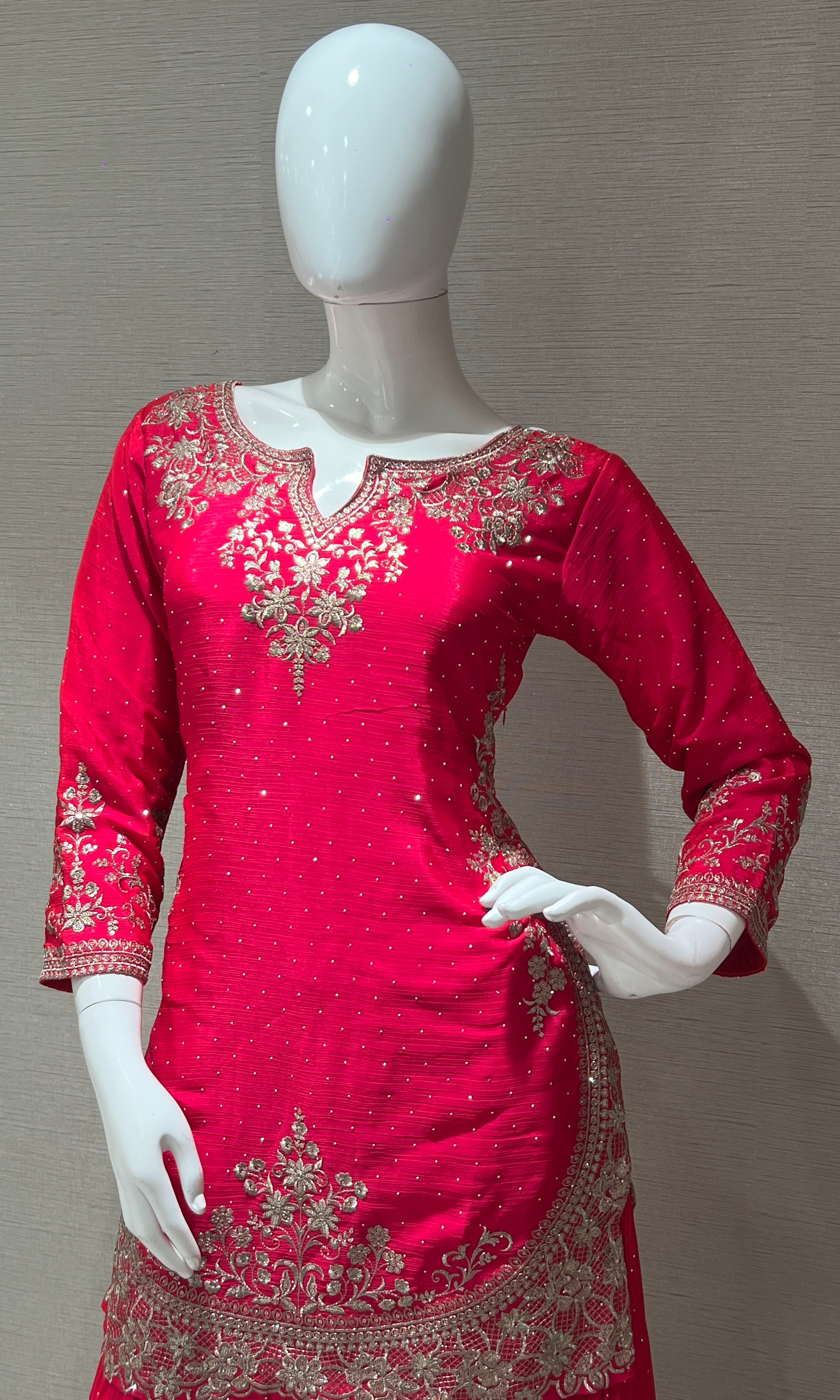 Magenta pink embroidered sharara