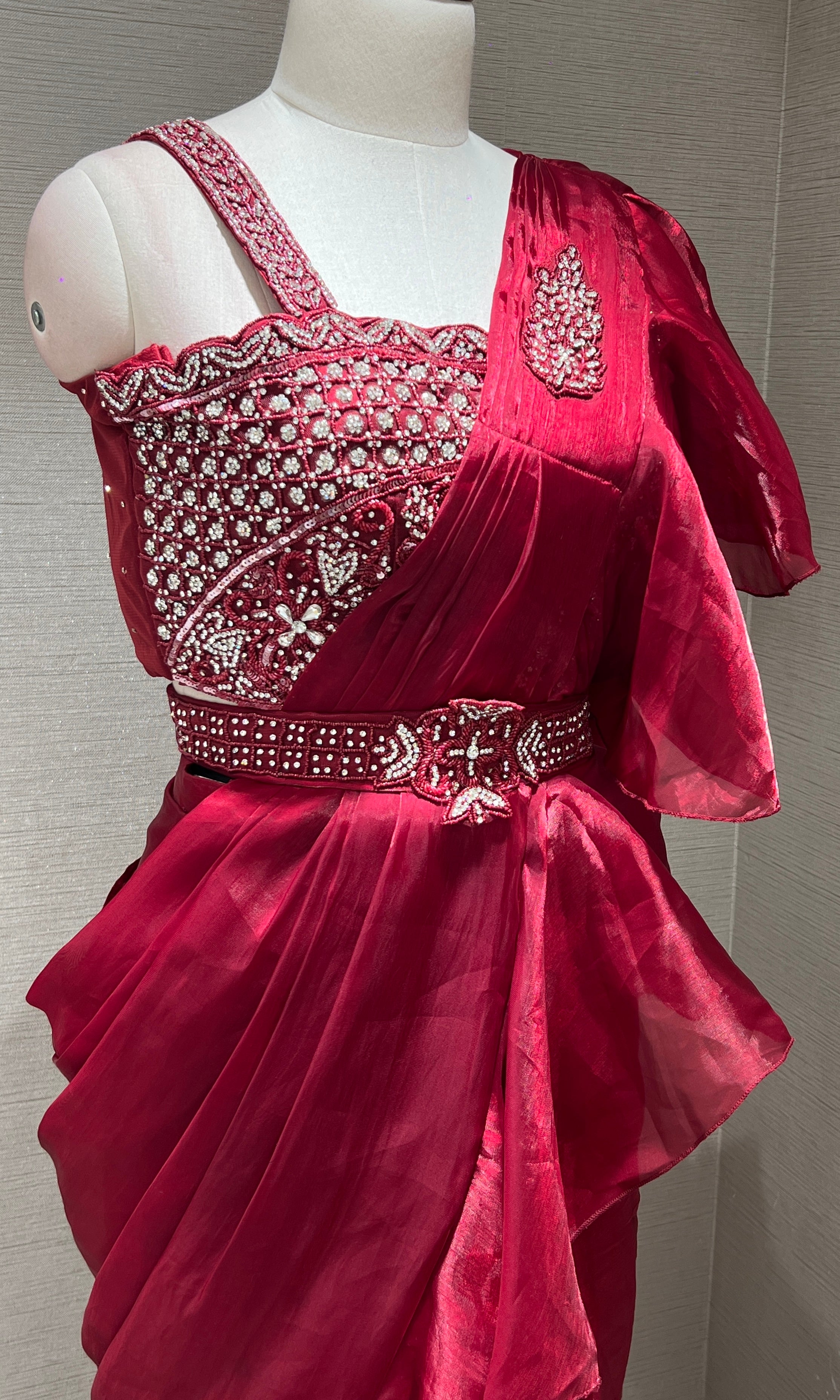 Maroon one minute saree
