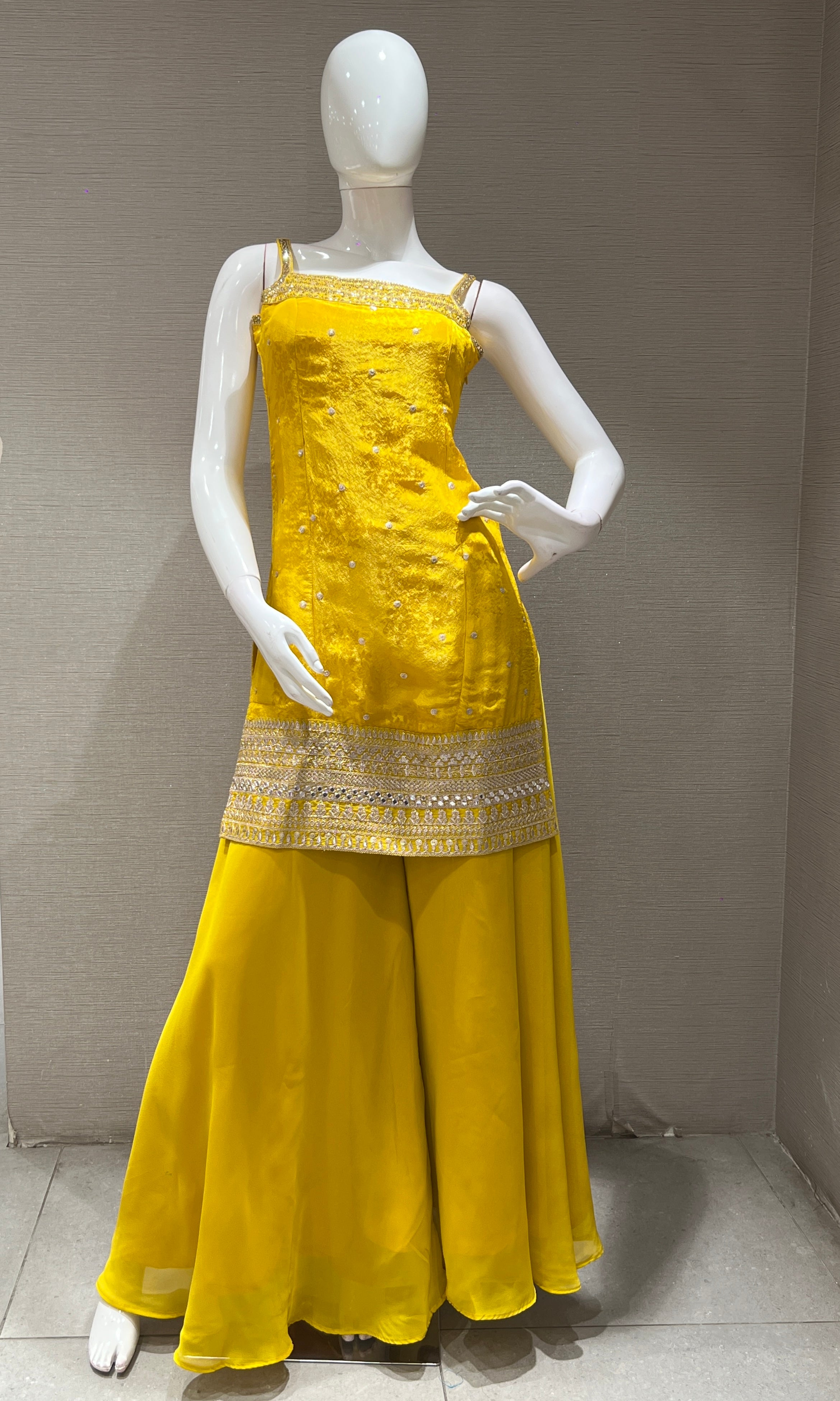 YELLOW embroidery sharara set with dupatta