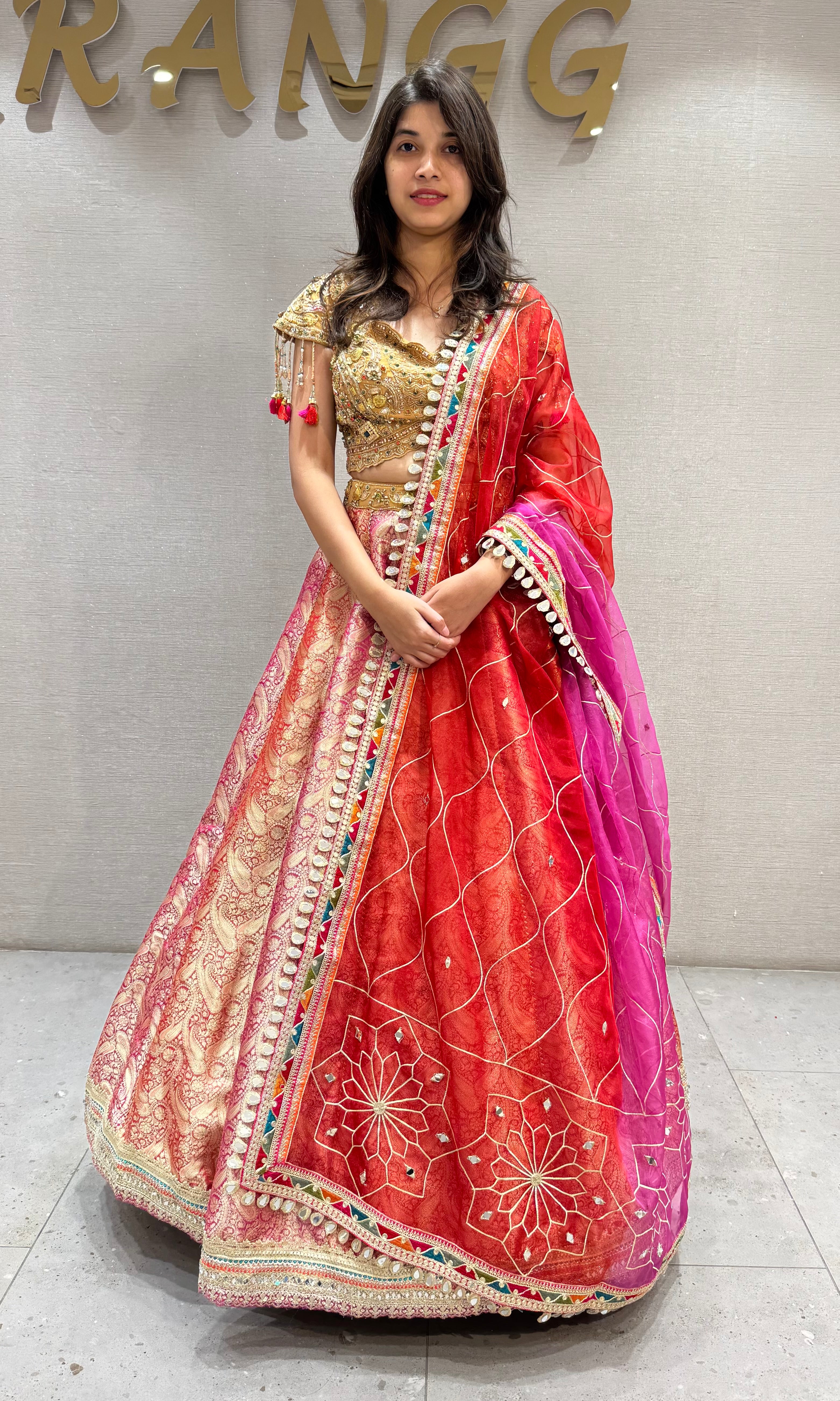 Multicolor Embroidered Banarasi Silk Lehenga