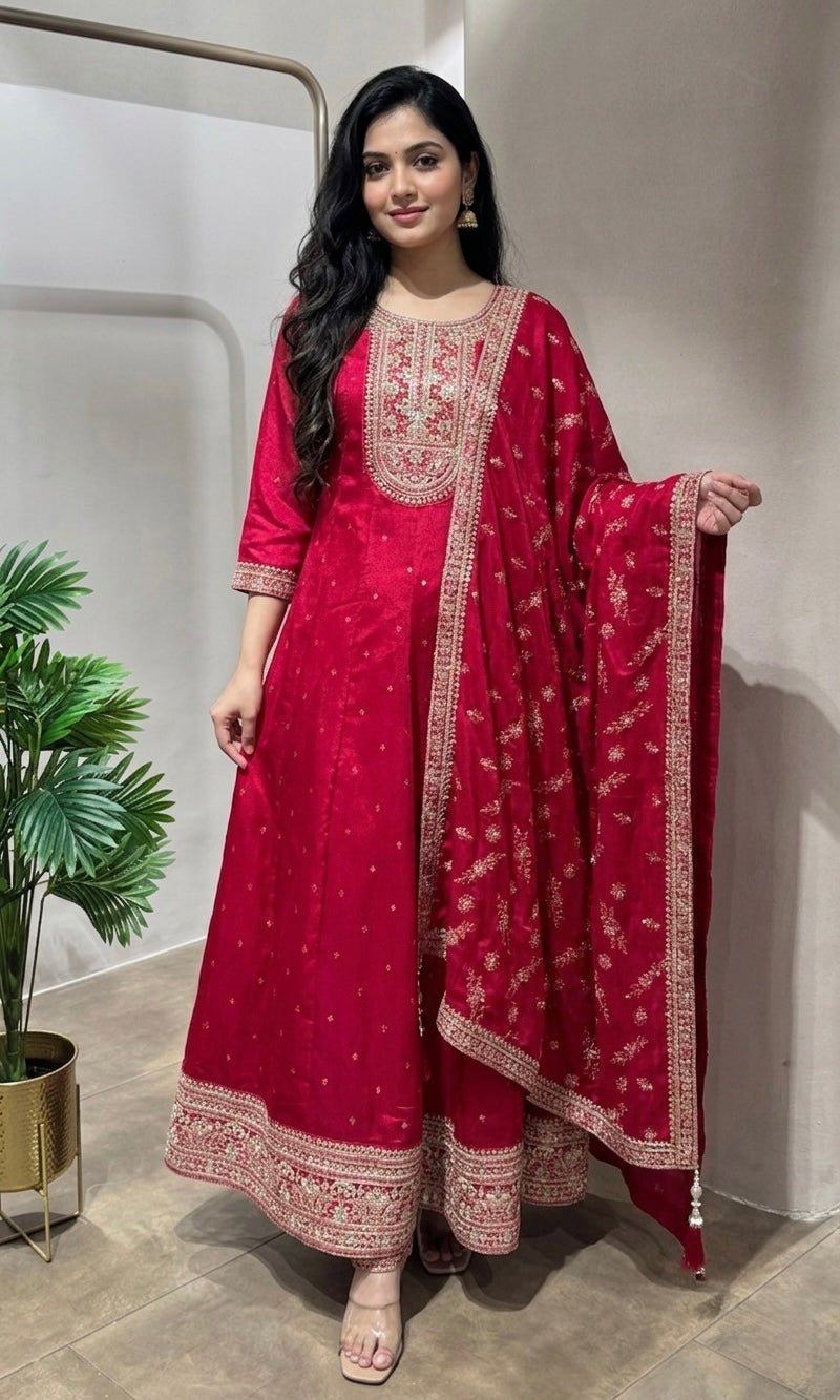 RANI PINK GOLD EMBROIDERY ANARKALI