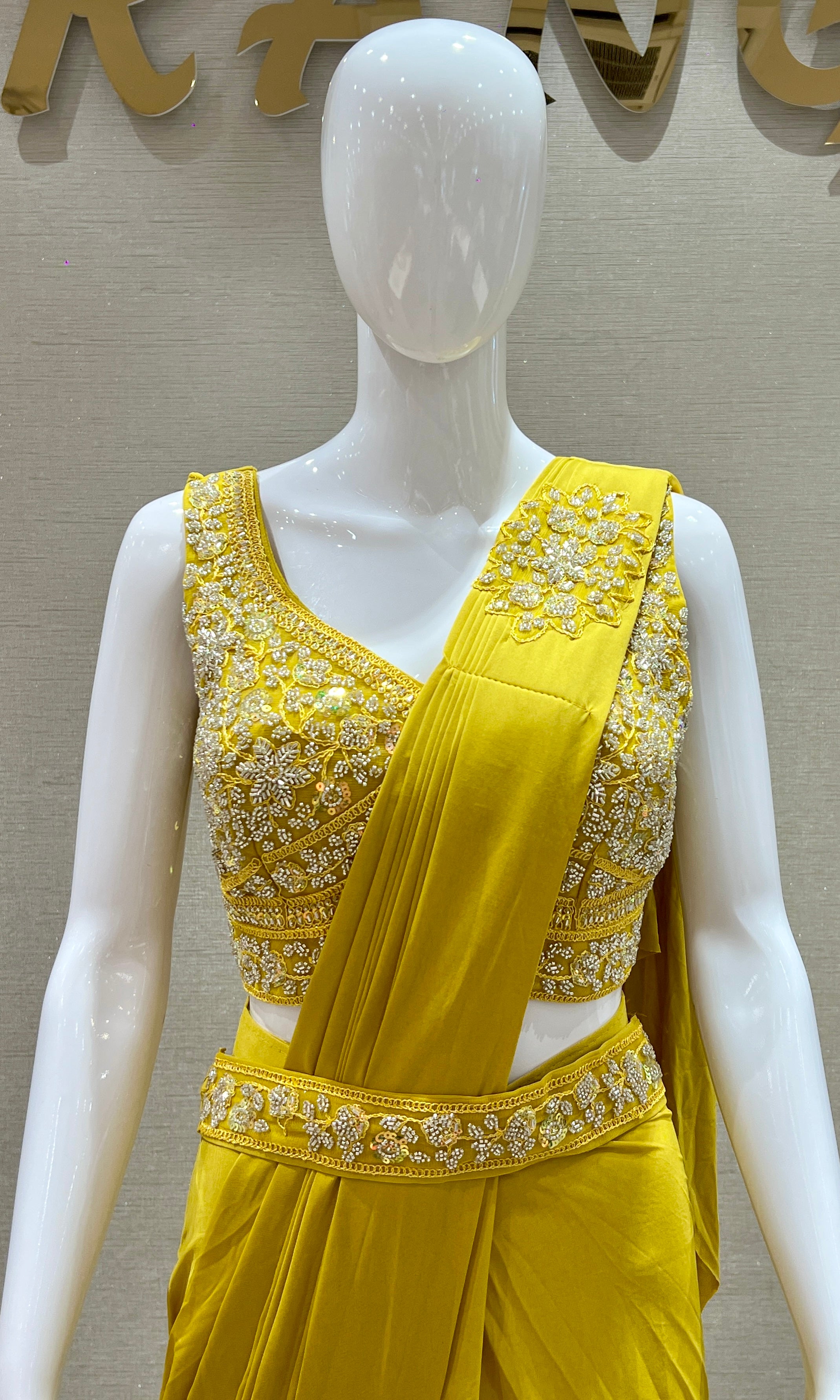 Yellow one minute saree