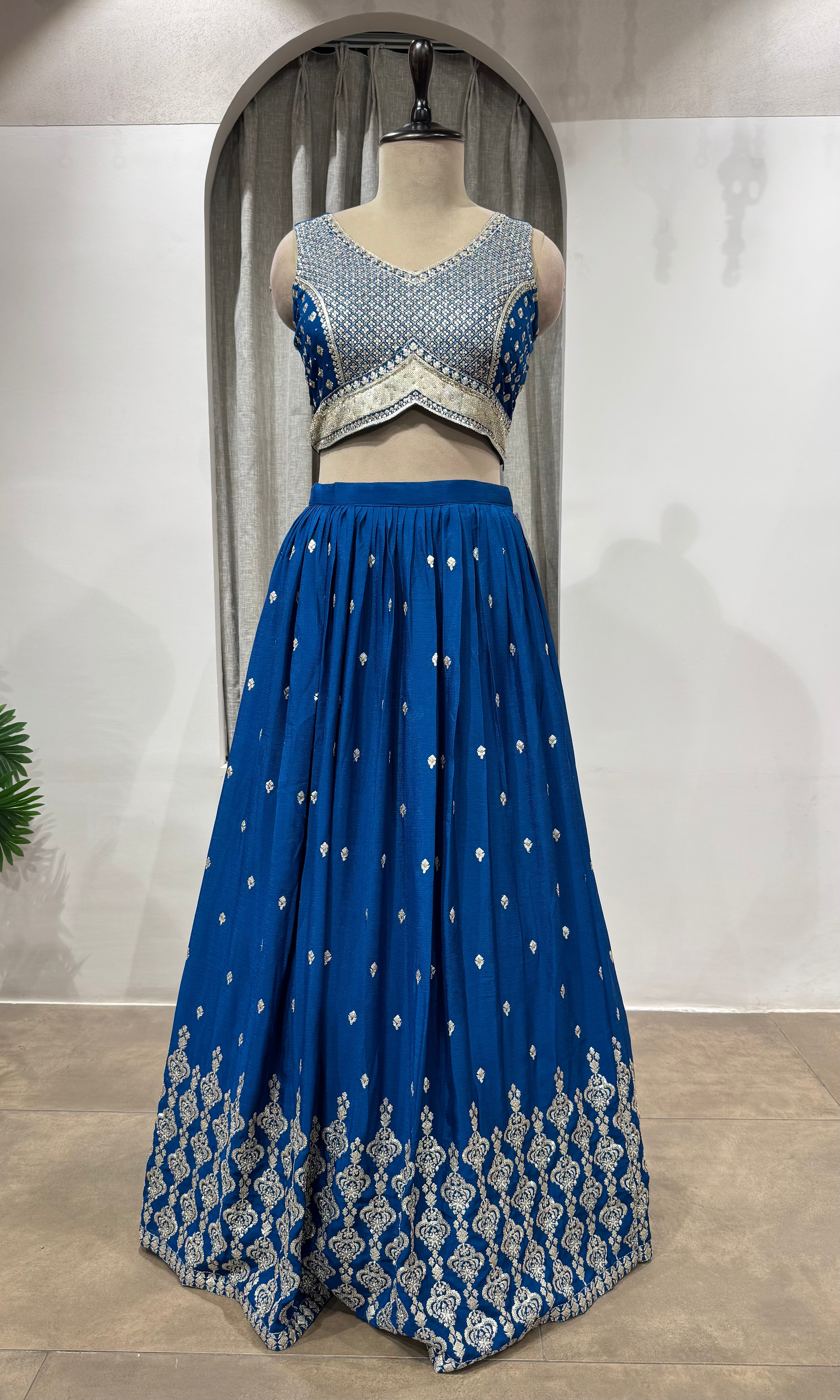 Teal Blue Georgette Lehenga with Silver Embroidery