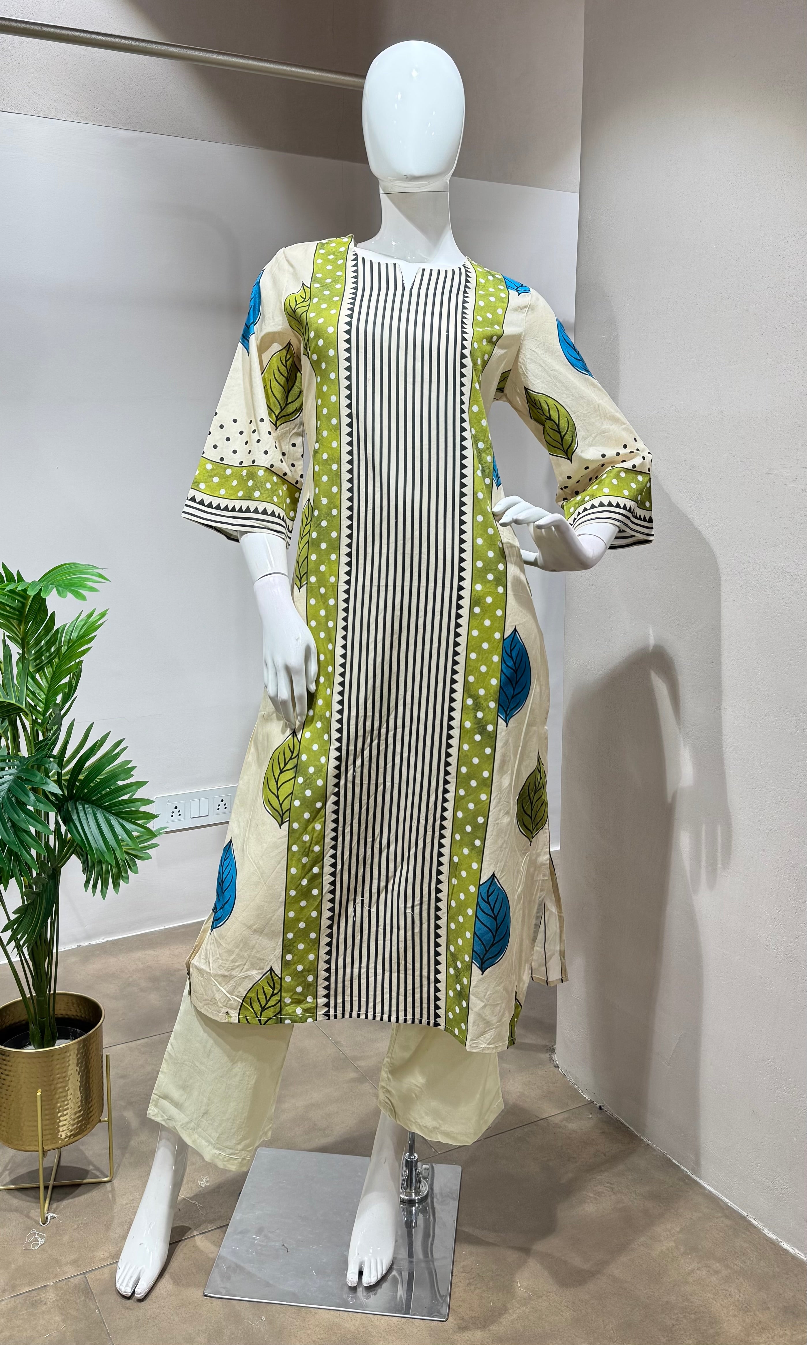 Green digital pattern kurti with pants