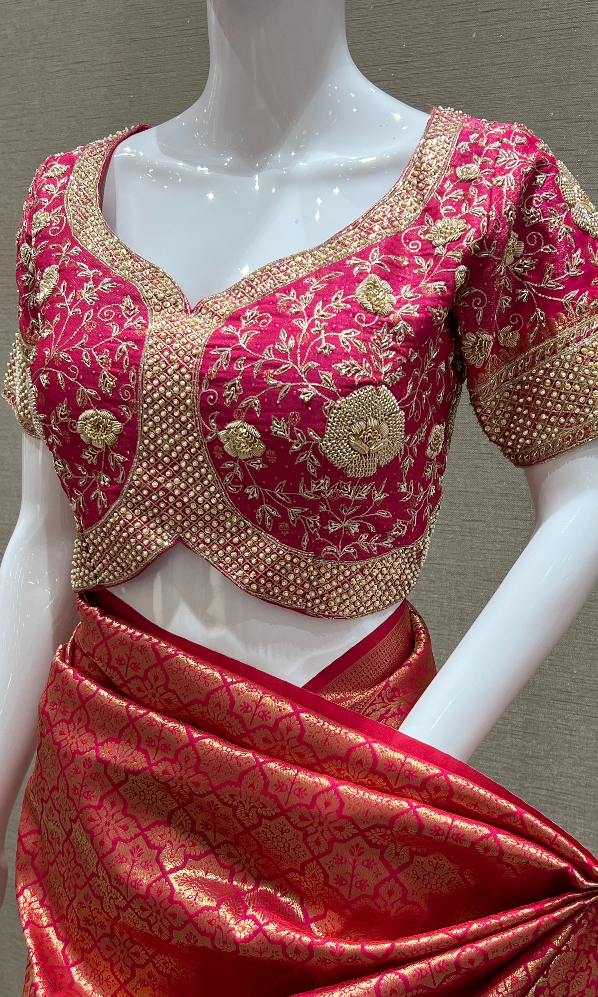 Rani pink saree with ready blouse