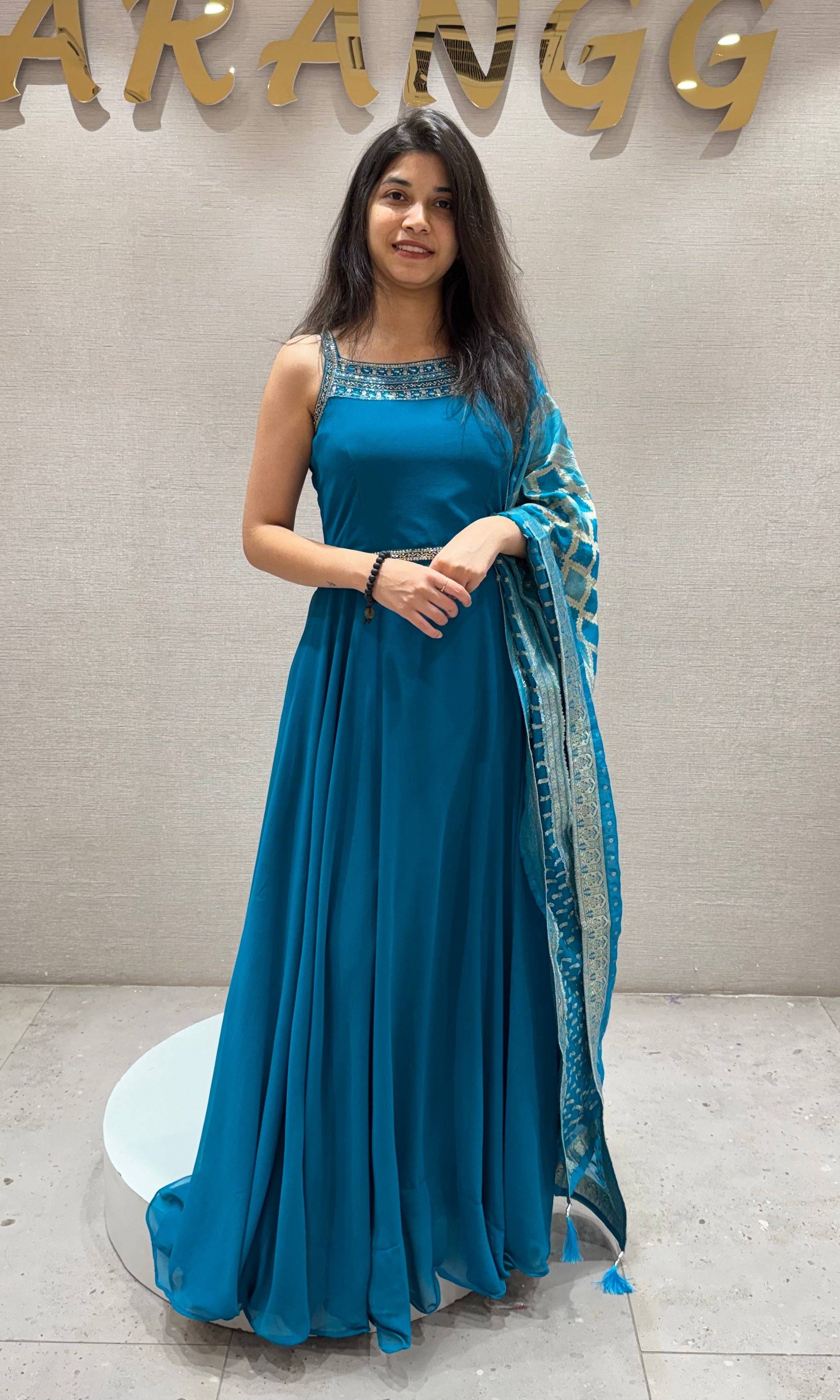 Rama blue LONG ANARKALI DRESS