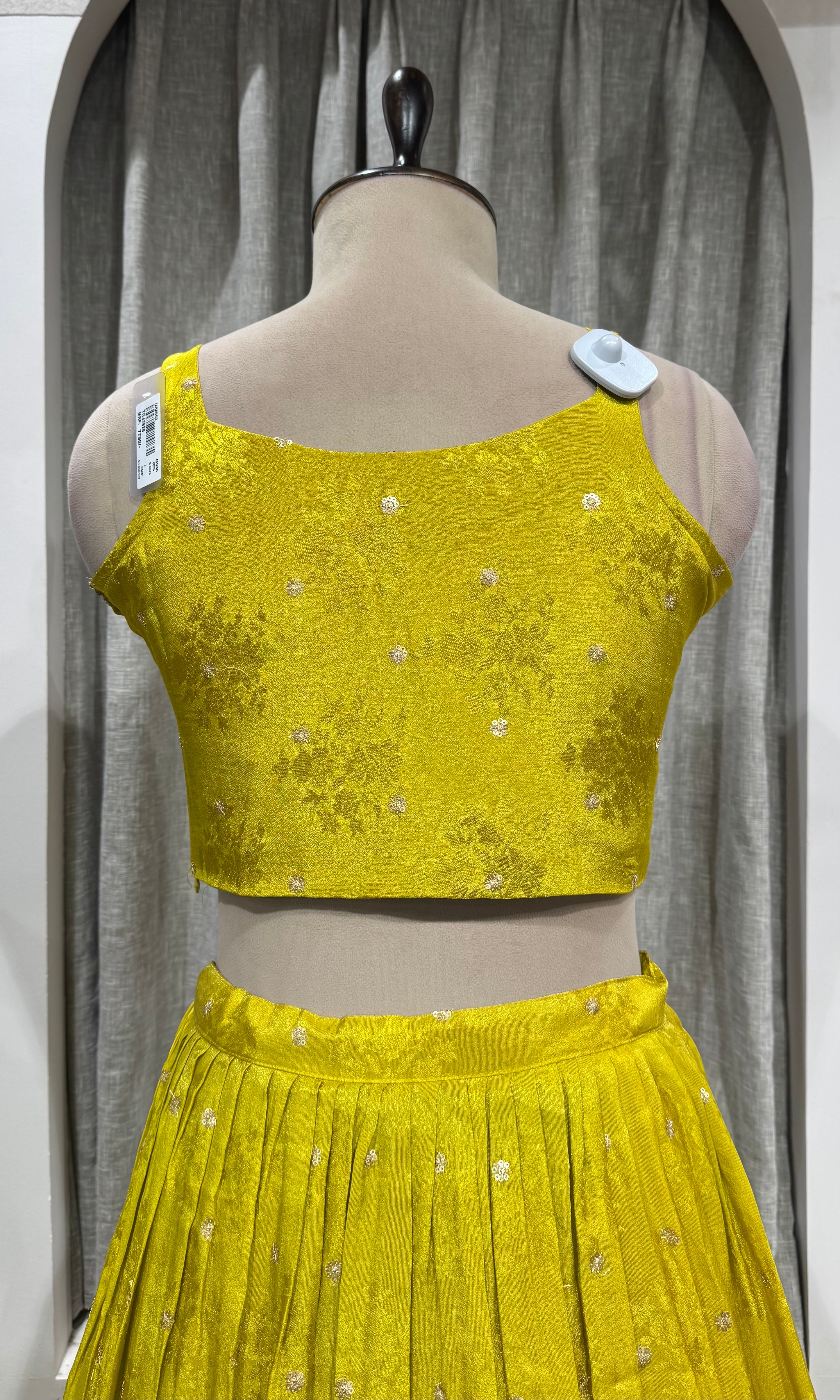 Lime green Georgette Lehenga Set with Net Dupatta