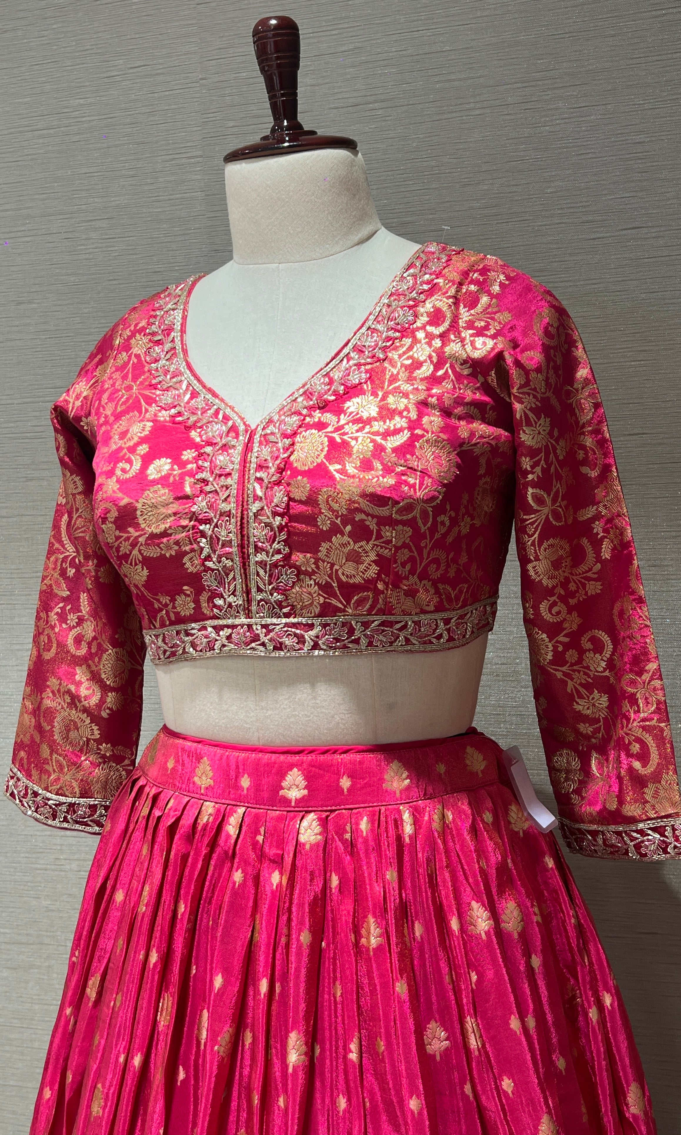 Pink zari floral embroidered lehenga choli