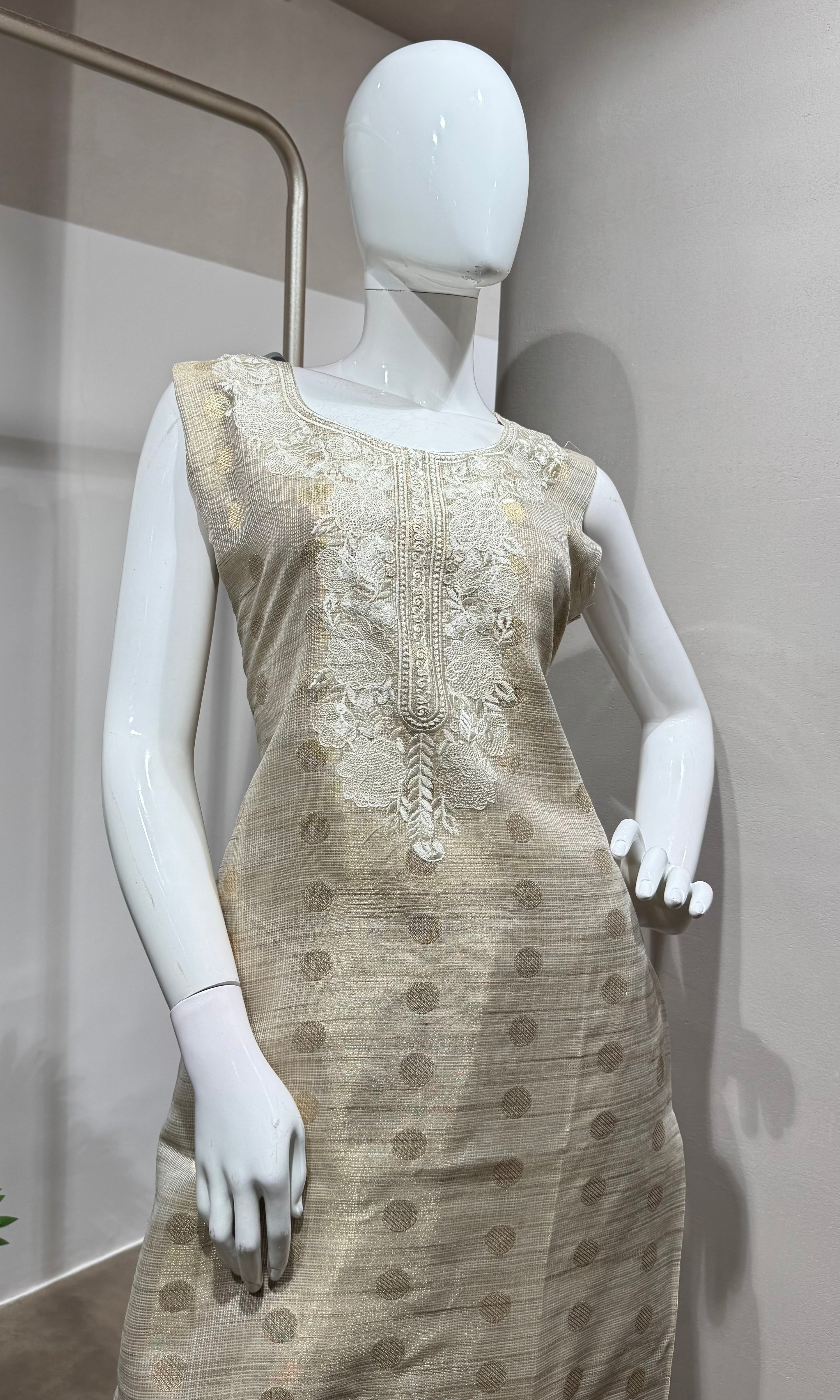 Fawn Banarasi Silk Embroidery Kurta Set