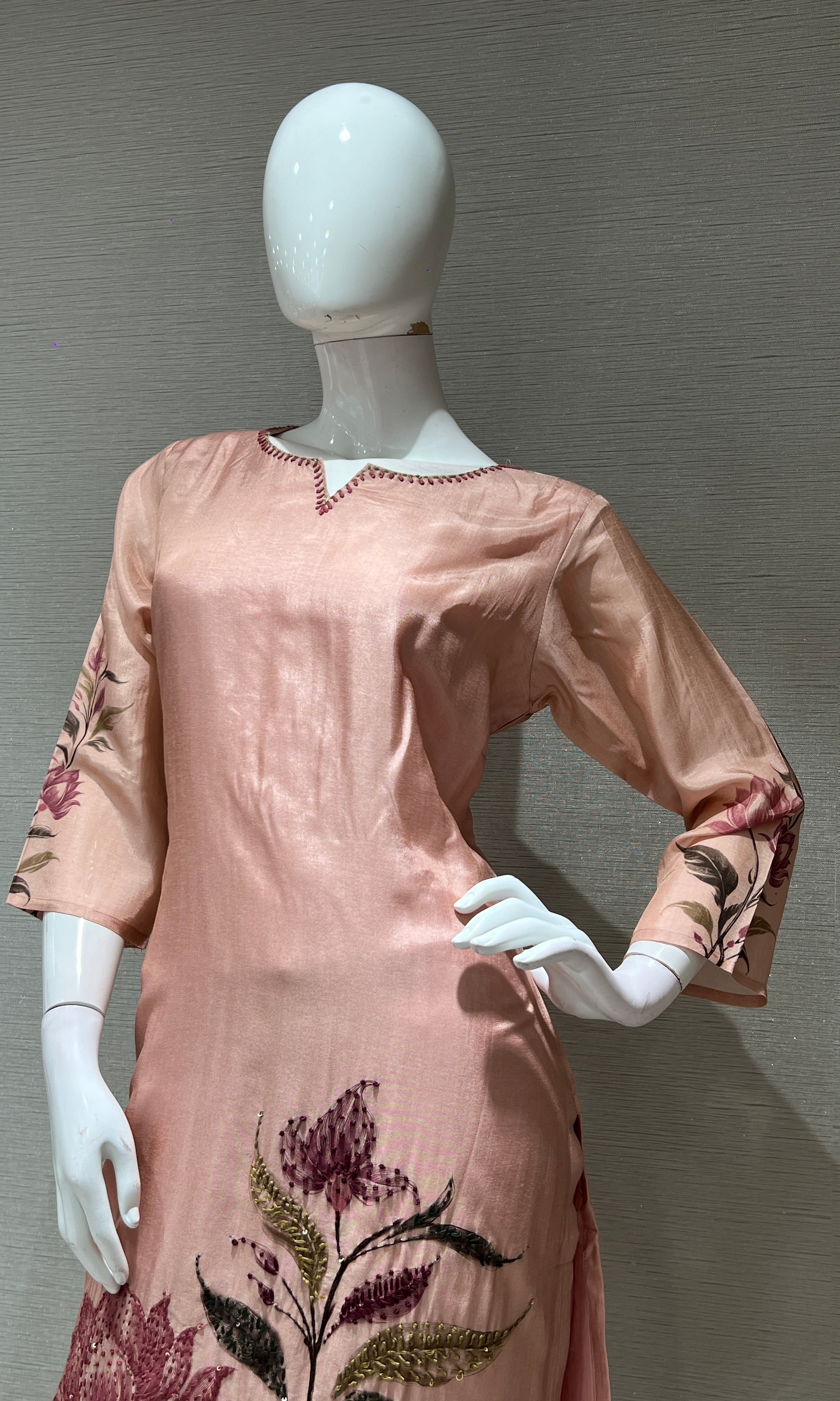 Peach FLORAL EMBROIDERED kurta set
