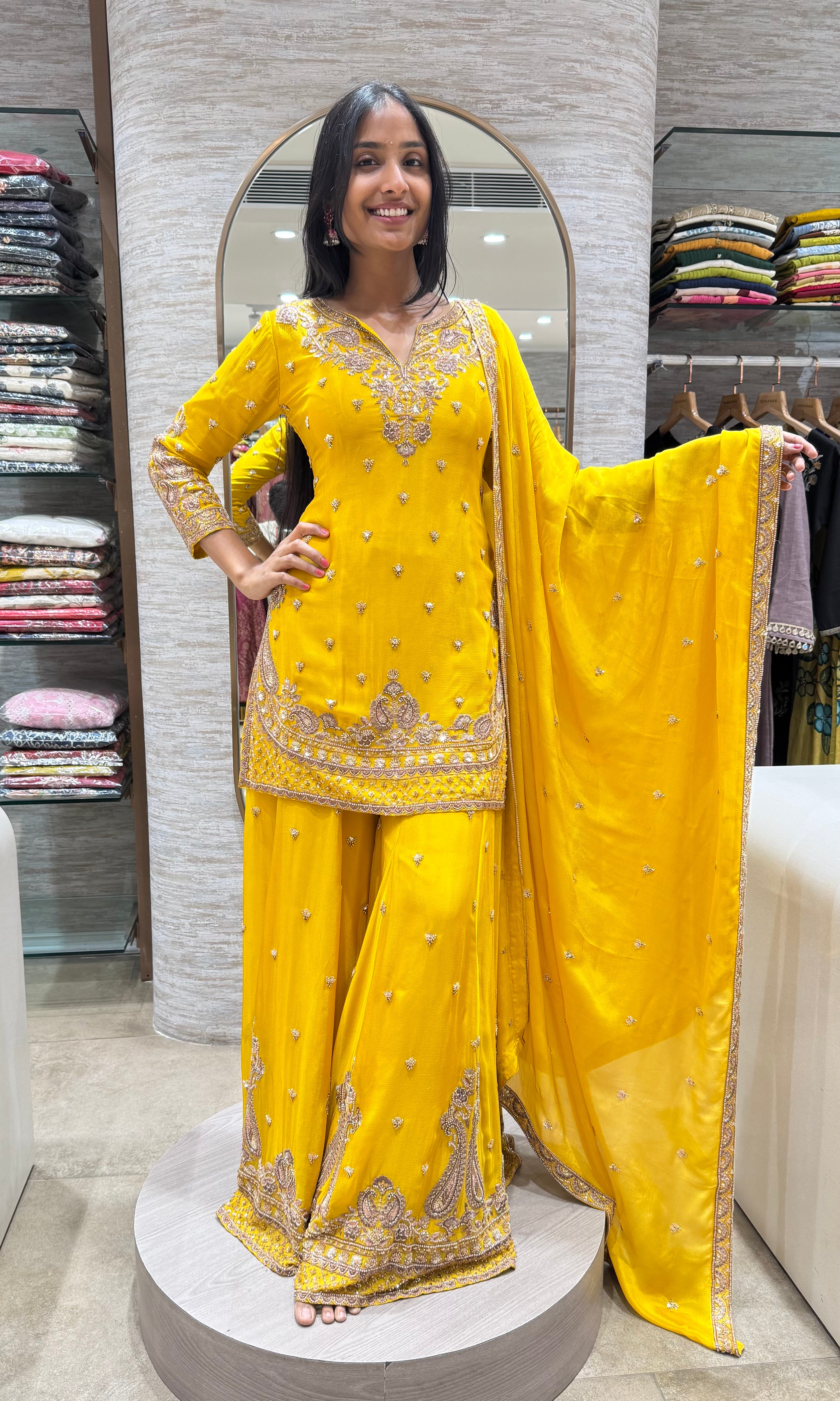 YELLOW GOLDEN EMBROIDERED SHARARA SET
