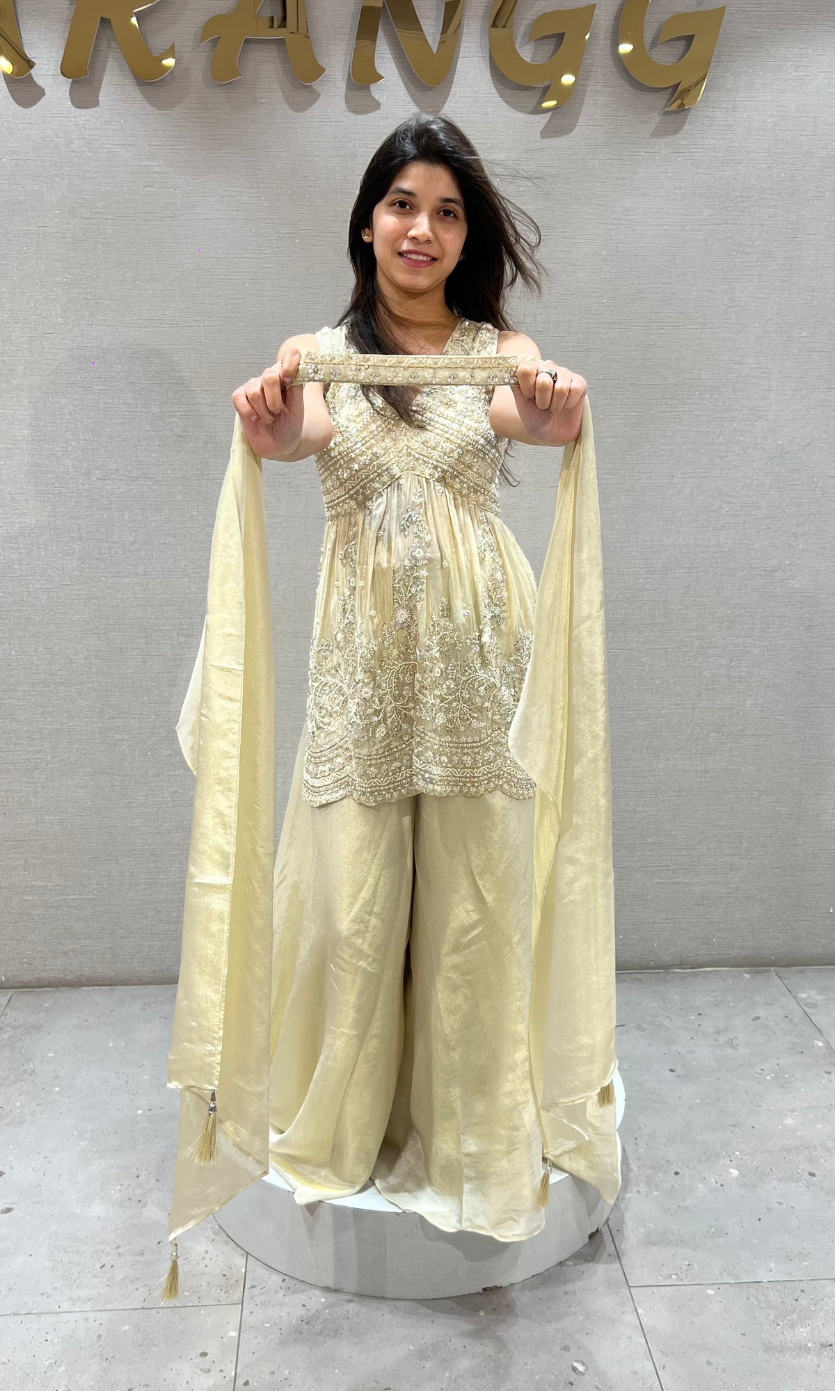 Half white tissue Embroidered palazzo Set
