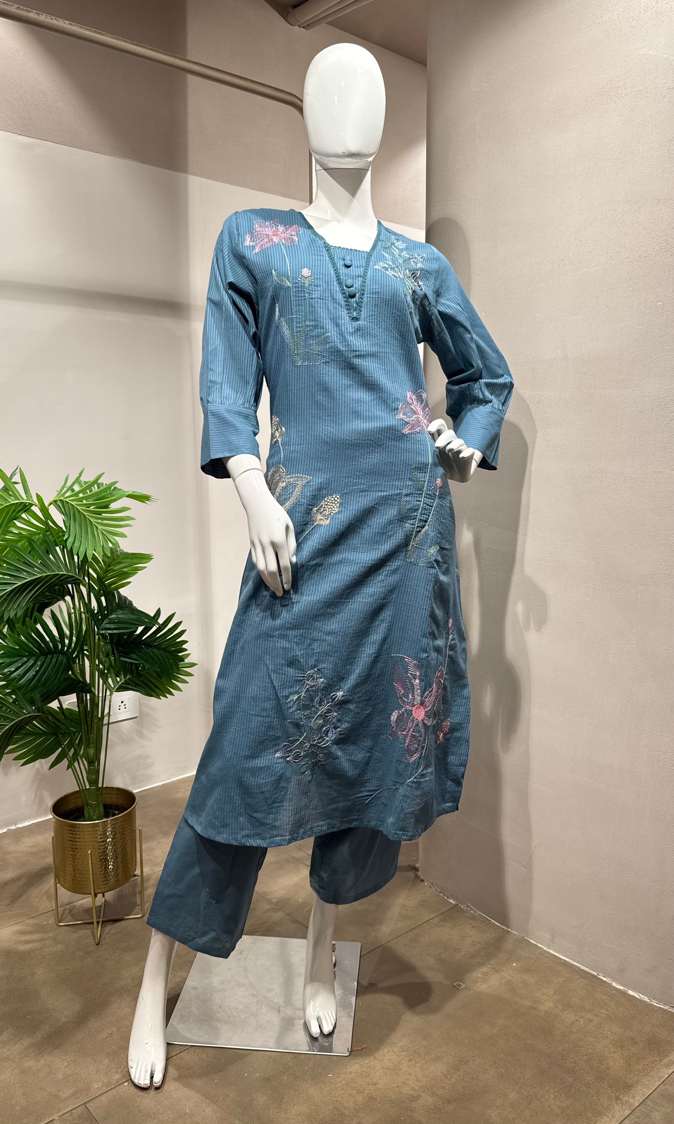Light blue floral print kurta set