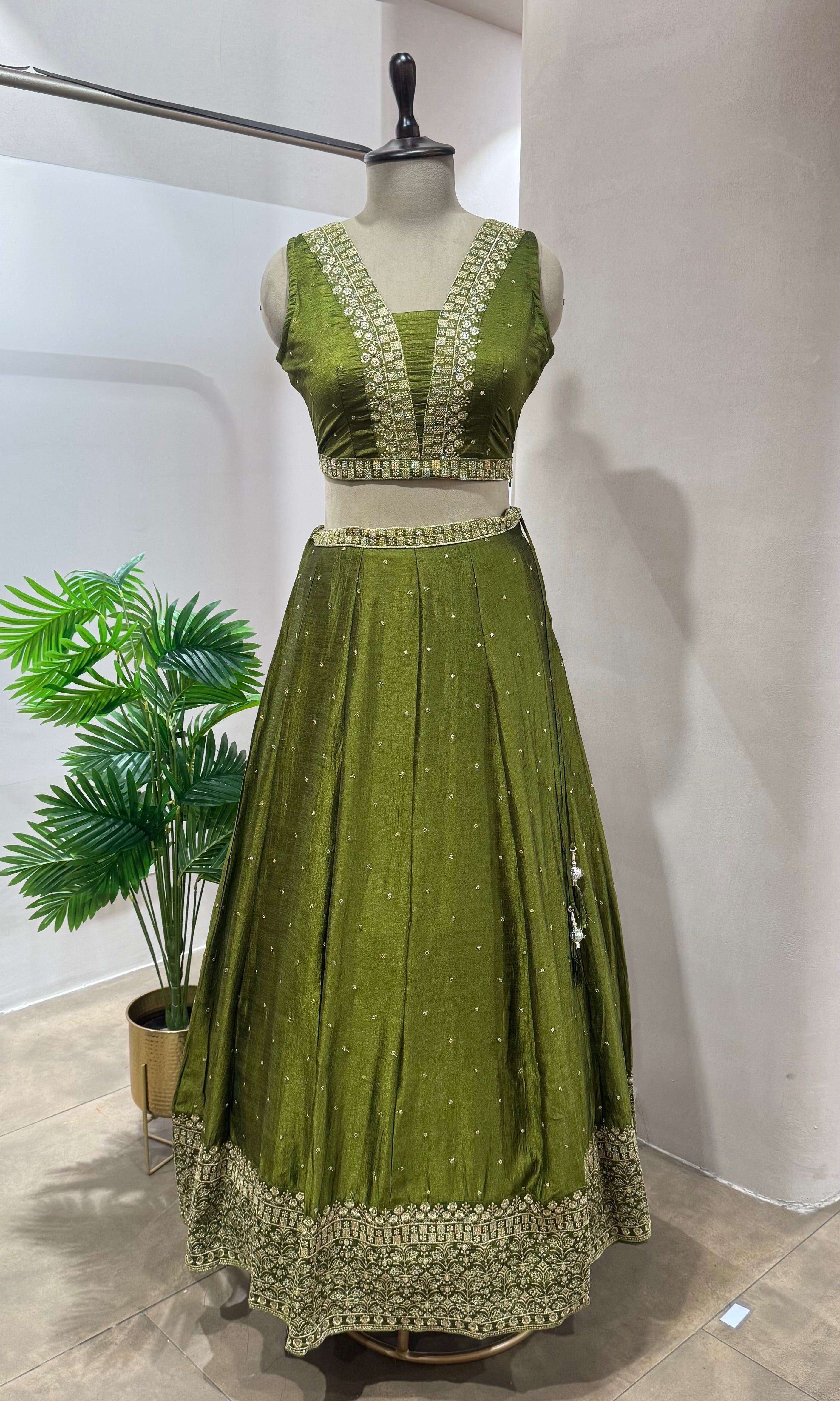 Green INTRICATE EMBROIDERED LEHENGA