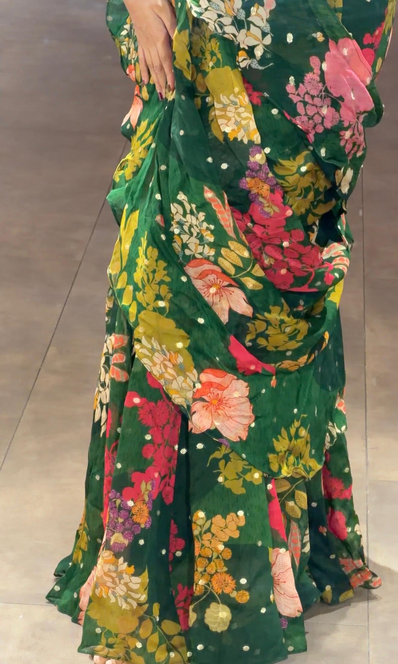 Green MULTI FLORAL drape saree